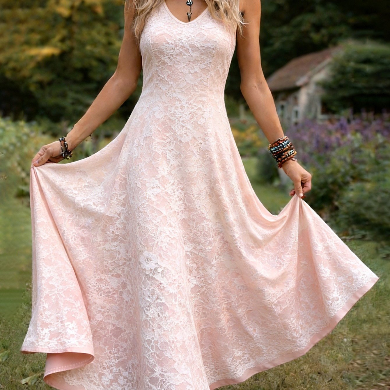 Women's Vintage Style Sleeveless Dress With Floral Print, V-neck A-line Maxi Skirt, , Perfect For Daily Wear And Holidays
