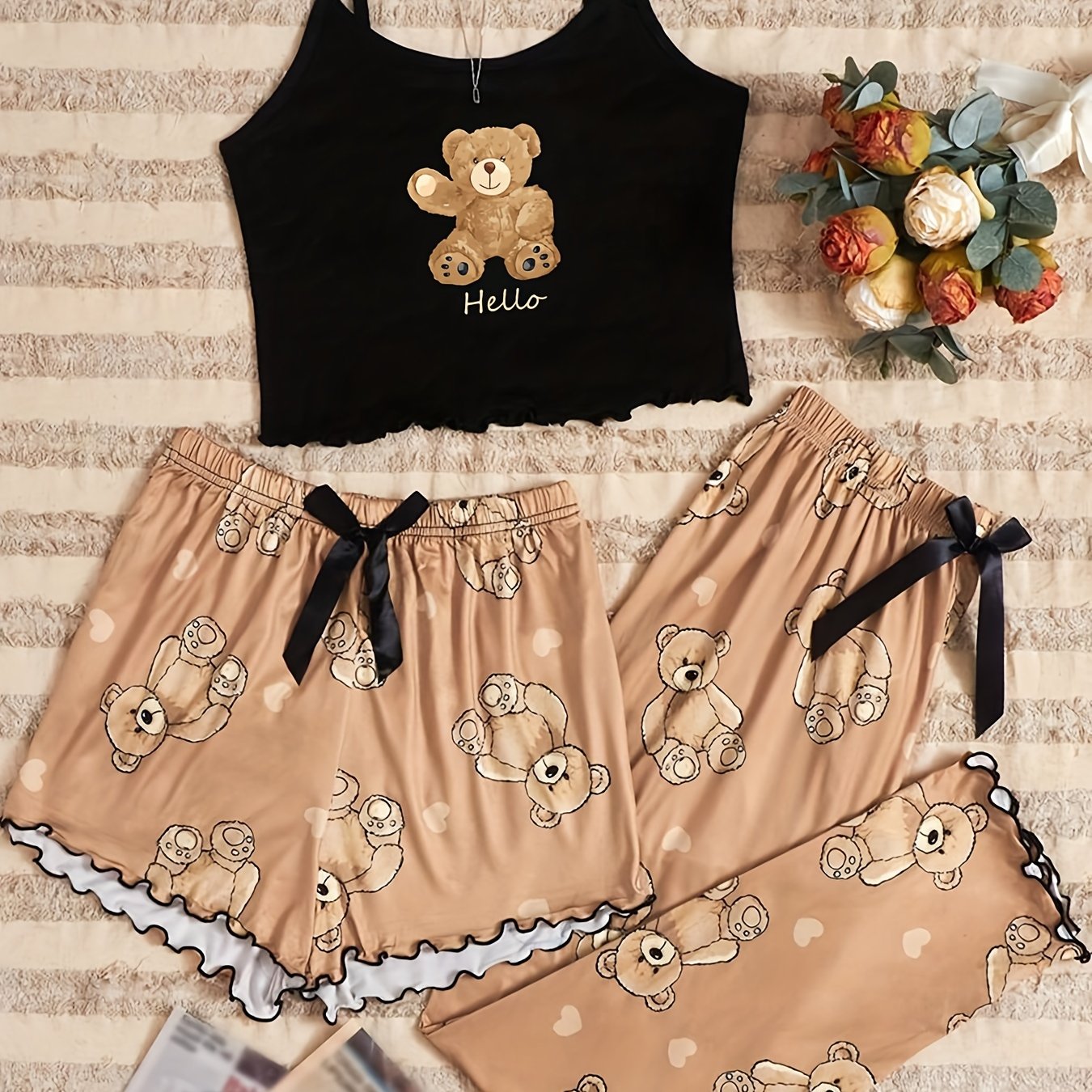 TEMU -piece Set Of Women's Pajamas With A Letter Design And Spaghetti Straps.
