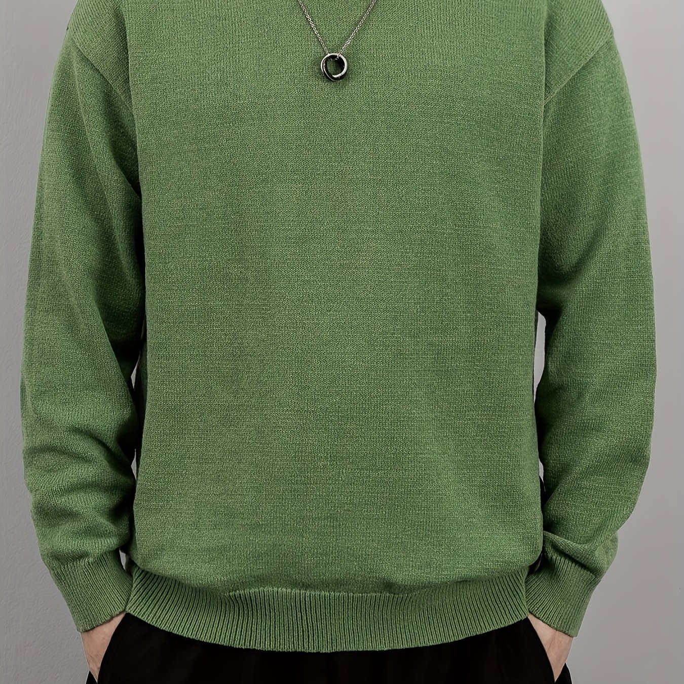 TEMU Knitted Pullover, Casual Long Crew Neck Sweater For Fall