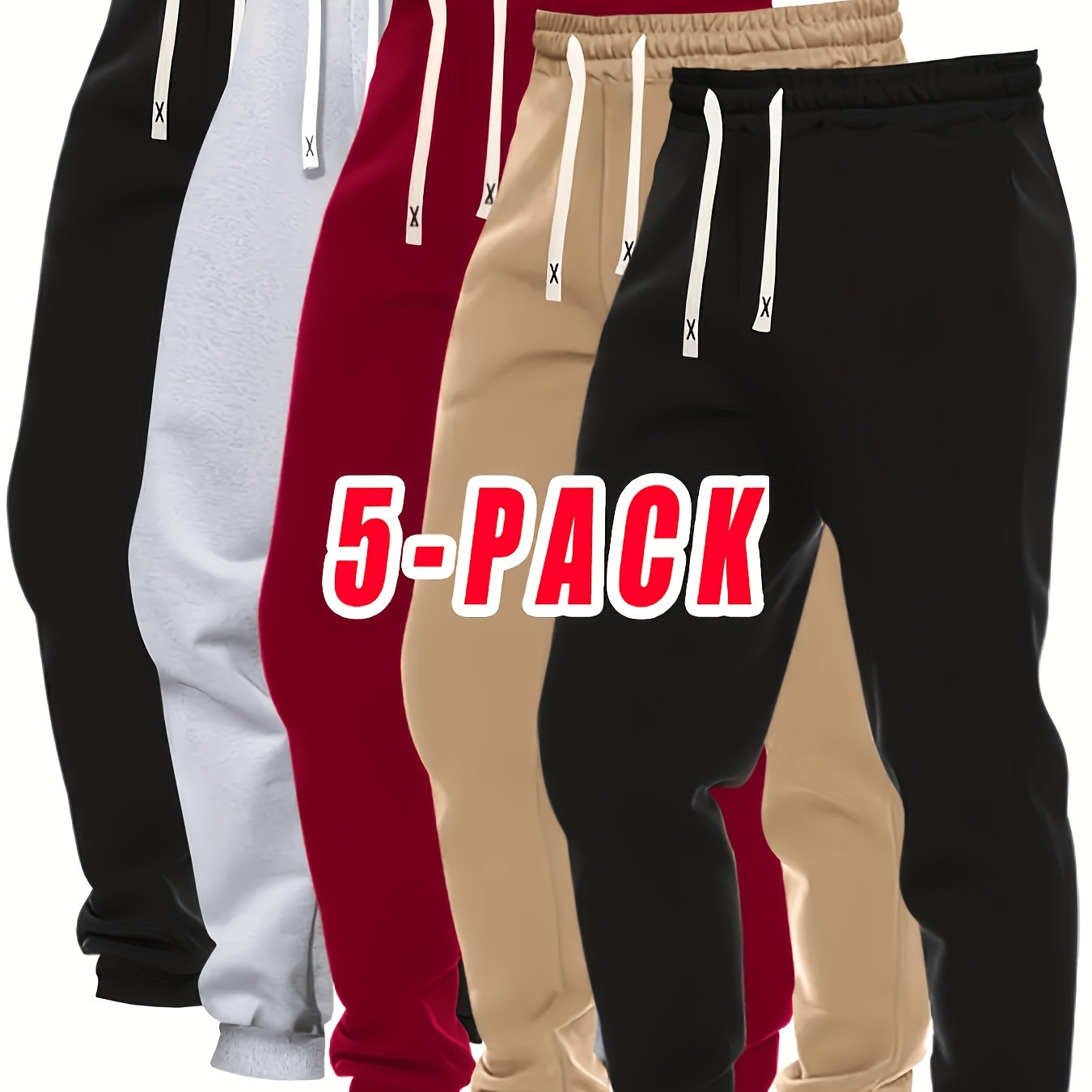 TEMU 5pcs Set Of Men's Thin Summer Early Spring Four-season Homewear Pants, Daily Casual Wear With Pocket Drawstring Joggers, Suitable As A Holiday