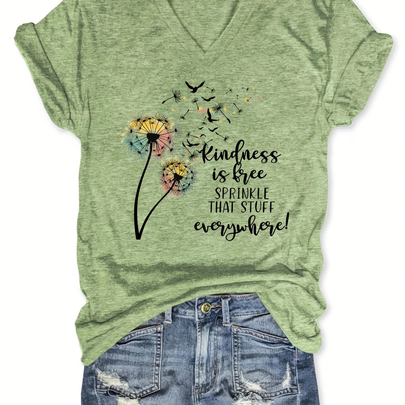 TEMU Women's V-neck Short Sleeve T-shirt - Lightweight Breathable Polyester Blouse-compatible Top | Casual V-neck Blouse Suitable For , Machine