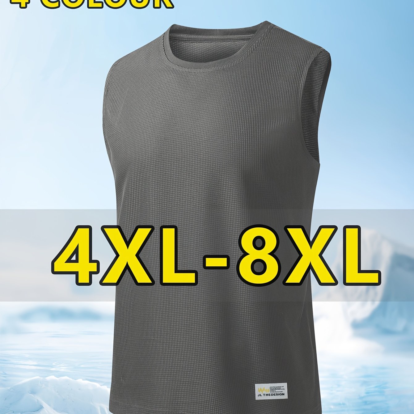 TEMU 4xl-8xl Men's Waffle Knit Widened And Enlarged Tank Top - Super Plus Size Sleeveless Vest Top - Crew Neck Design With Stylish Fabric - Suitable