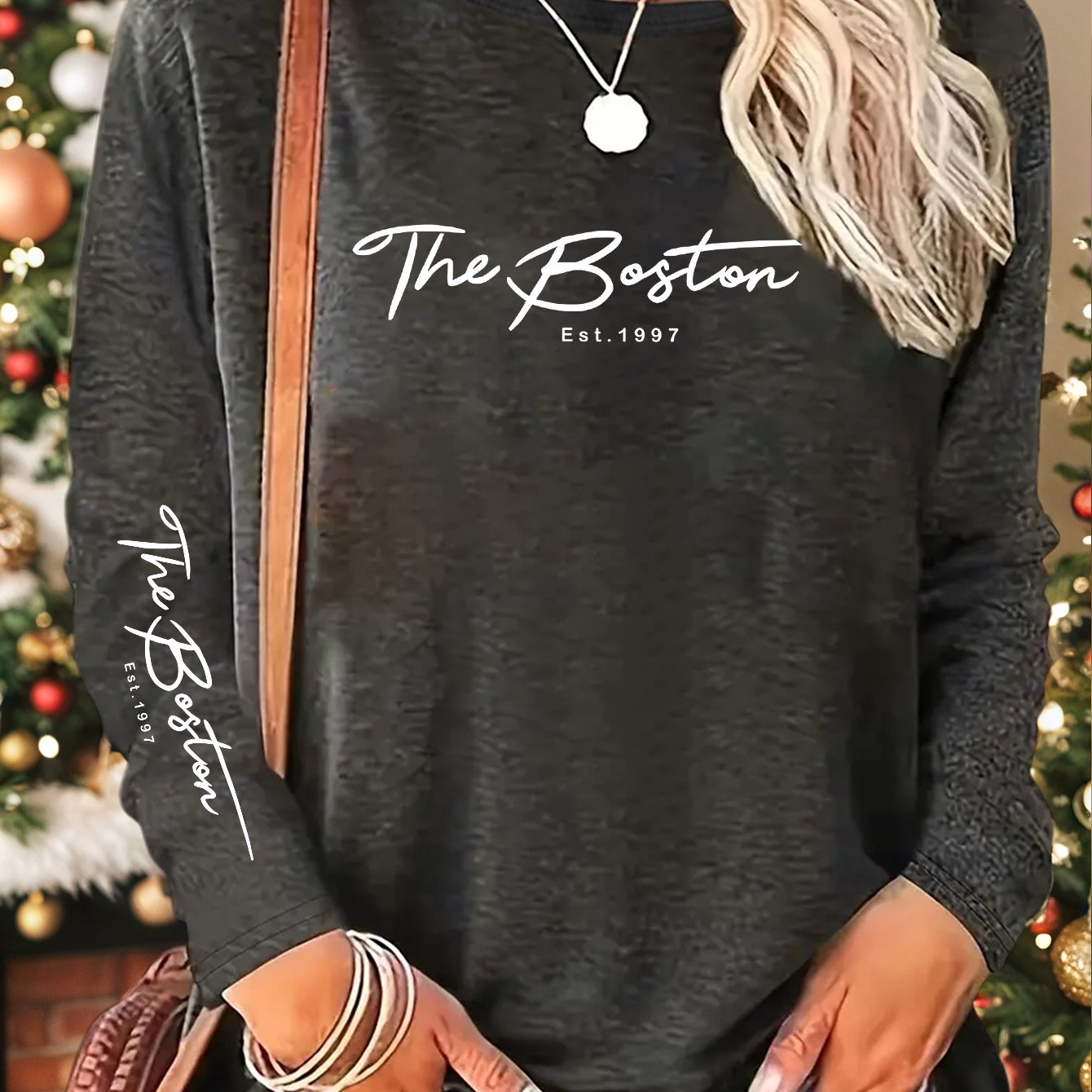 TEMU 1pc Creative White Artistic Signature Print New Y2k Style Women's Elegant Autumn/winter Casual Y Long Sleeve/single Sleeve Polyester Spandex