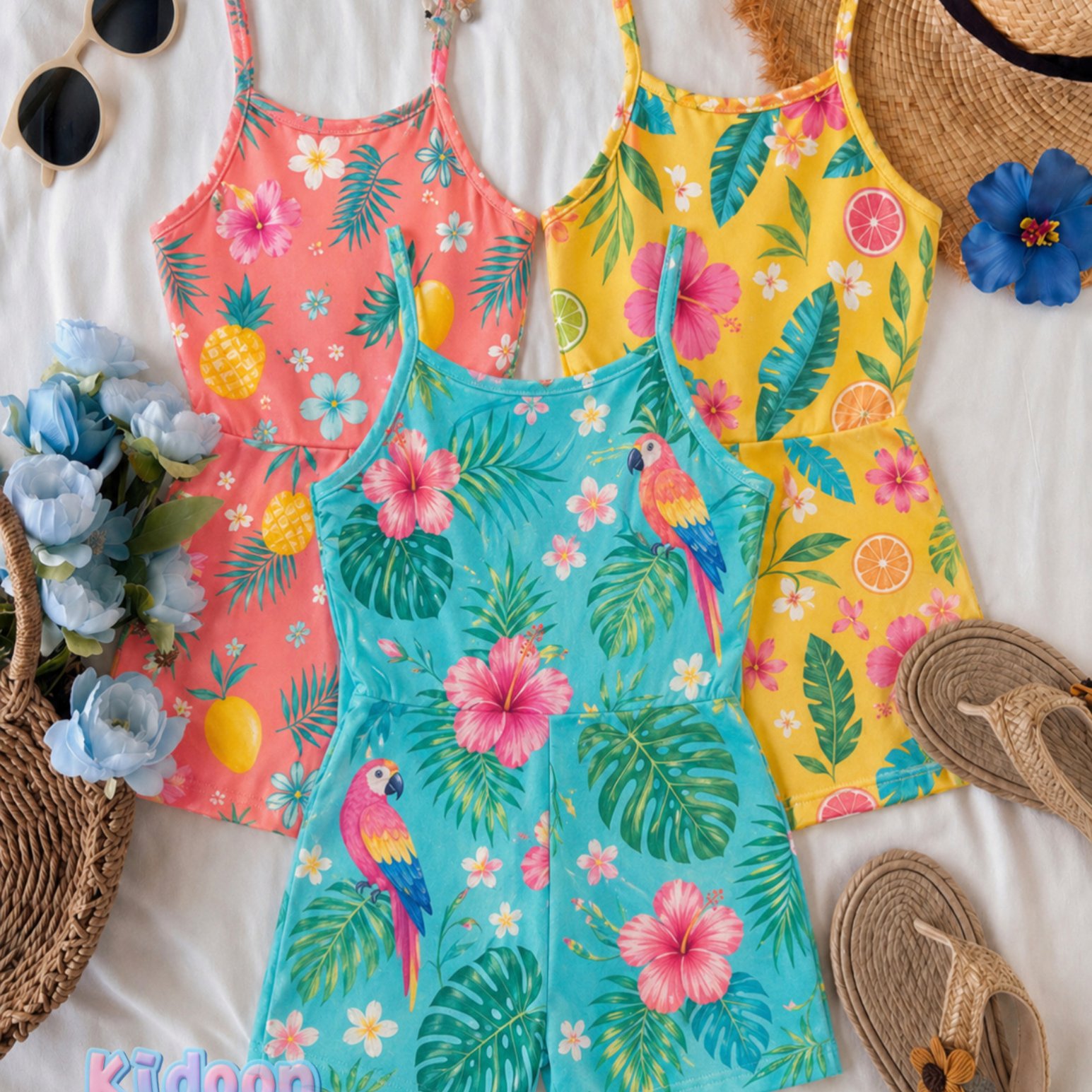 Image of Girls' Sleeveless Three-piece Jumpsuit Set, Lightweight Summer Outfit For Outdoor Sports And Leisure, Suitable For Outdoor Activities