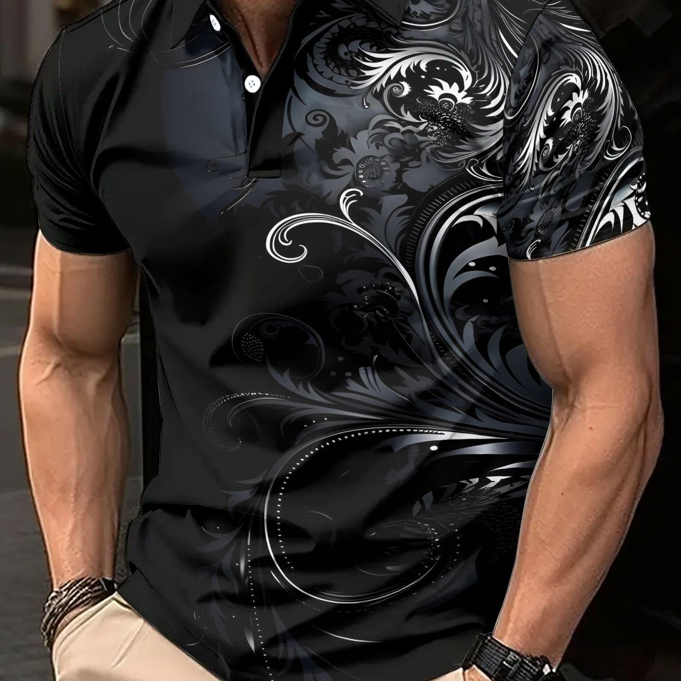 TEMU Men's Short Sleeve Shirt, Casual 3d Print Golf Shirt, Floral Geometric Pattern, Athletic Style, Men's Summer Short Sleeve Shirt