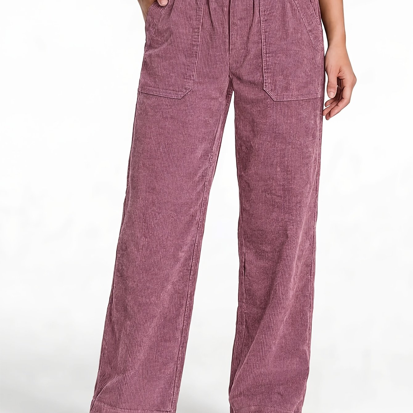TEMU Women's Stretch Waist Wide-leg Pants - High-quality Corduroy Texture Casual Versatile Straight-leg Trousers, Comfortable For , Machine Washable