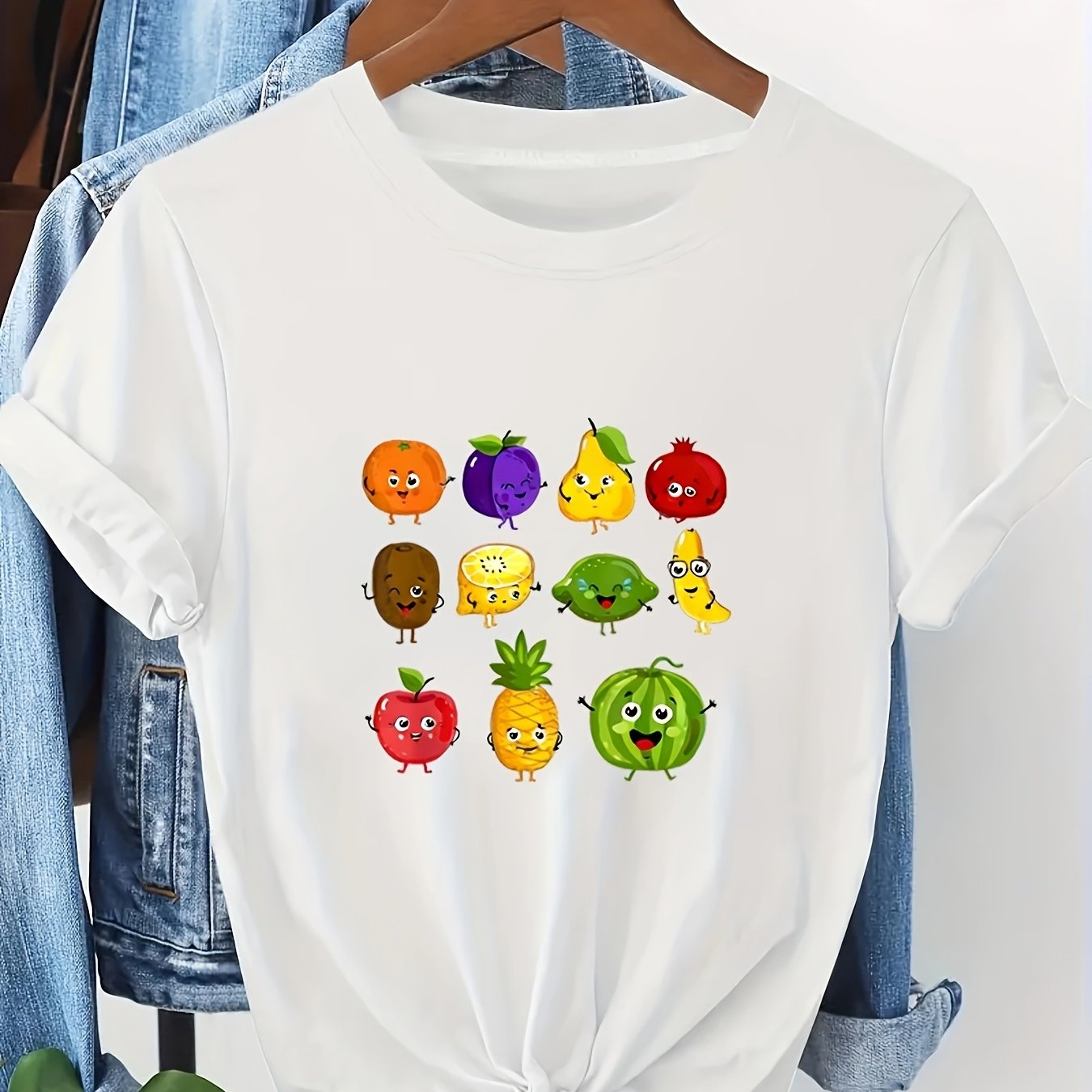 TEMU Women's Pattern Print T-shirt, Short Sleeve Crew Neck Casual Top, Suitable For Summer And Spring, Casual, Vacation, Short Sleeve Crew Neck,