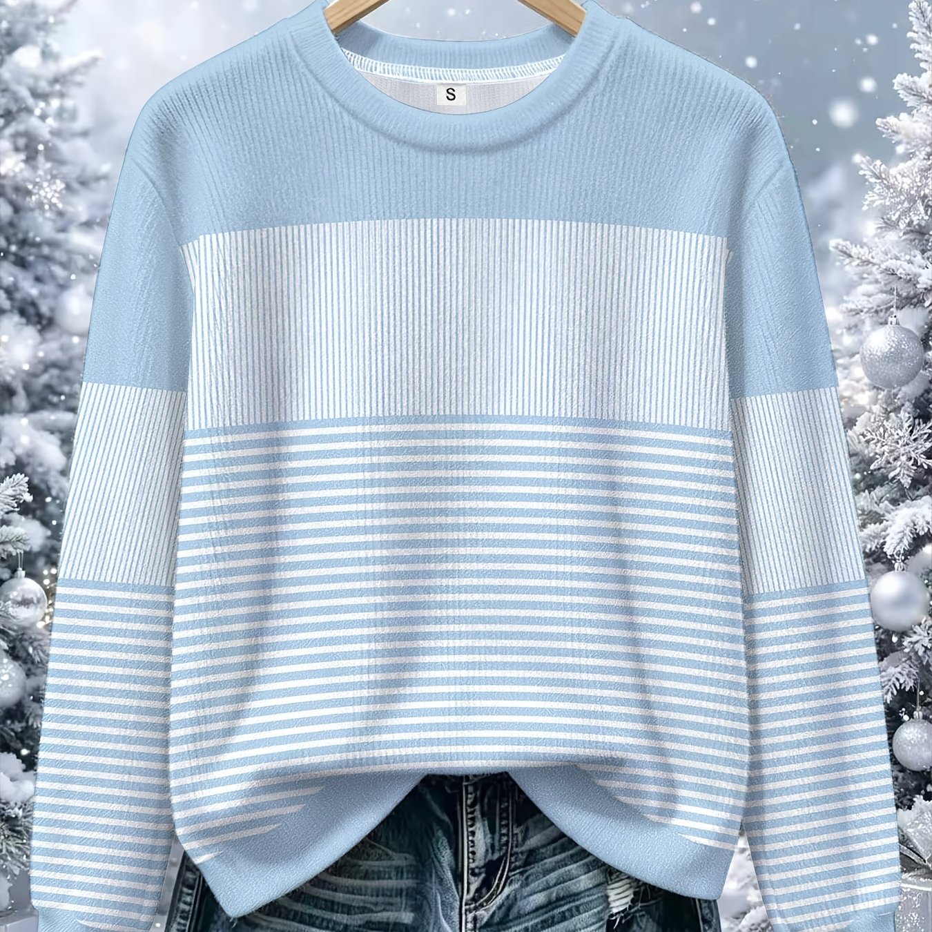 TEMU Women's Fall Winter New Thick Striped Printed Loose Crew Neck Pullover Fashion Casual Long Sleeve Warm Top Versatile Slim Layer Sweater Soft