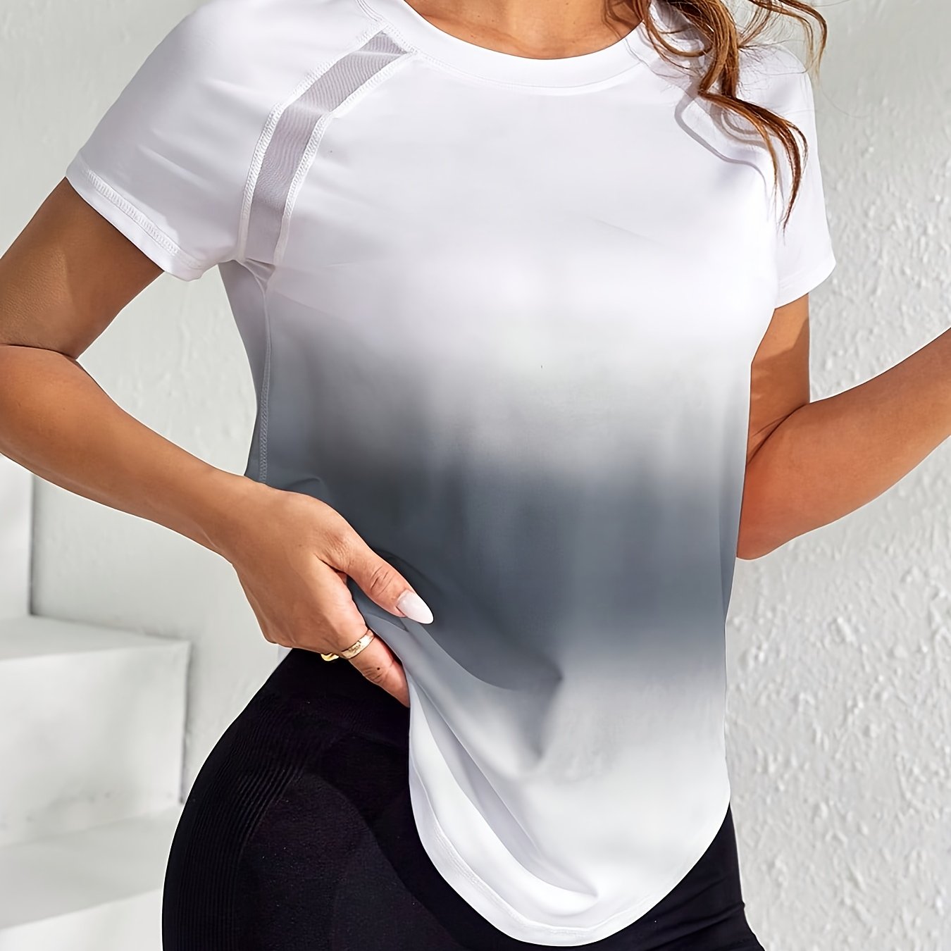 TEMU Women's Tie-dye Mesh Breathable Quick- Slim-fit Casual Sports Short-sleeve T-shirt, Suitable For Exercise, Fitness, Yoga, And Running