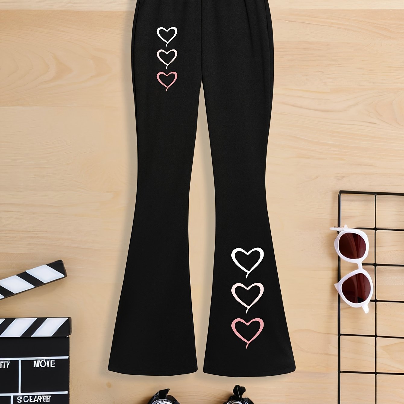 Girls' Autumn/winter Creative Print Stretch Flared Pants, Girls' Knitted Long Pants, Perfect For Outdoor
