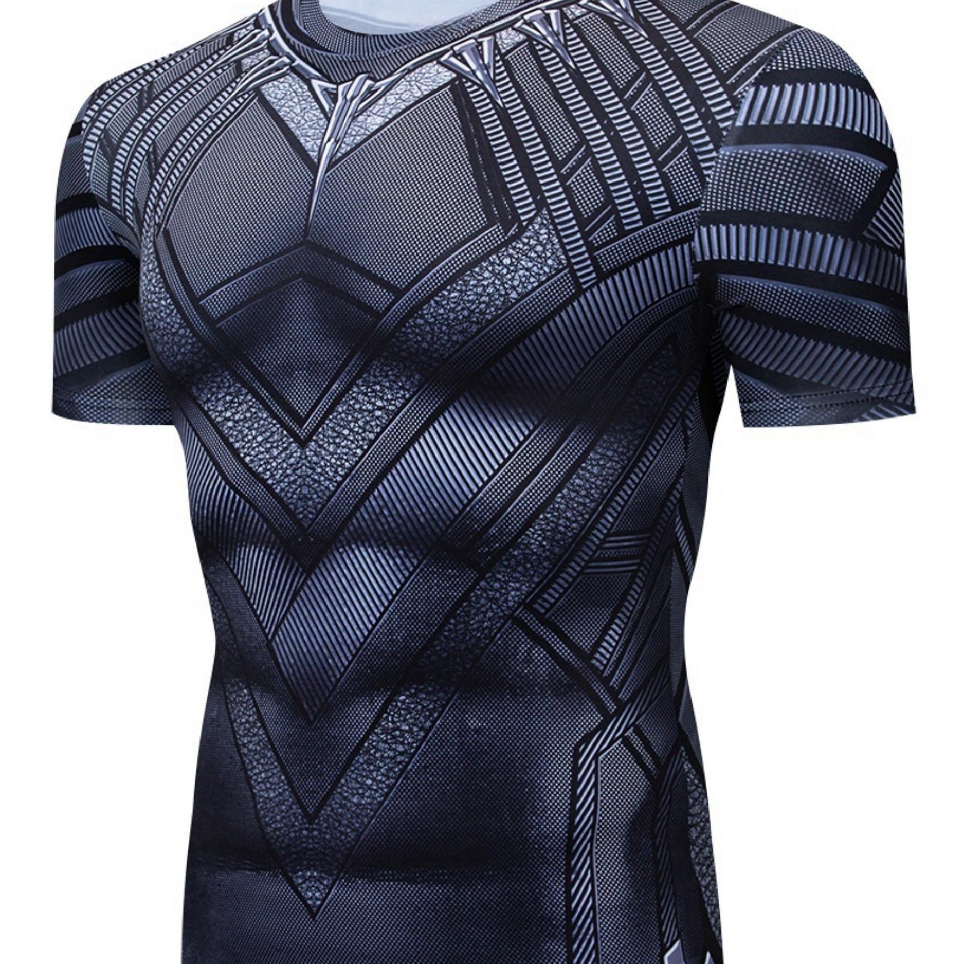 TEMU Men's Quick-dry Full-body Print Compression Shirt - Short Sleeve Round Neck High-elasticity Sleeve & Shirt, Summer Training & Casual Wear