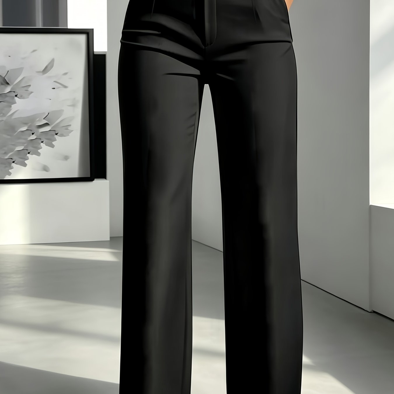 TEMU Pantalones Largos Elegantes de Cintura para Mujer - Cierre Frontal con Cremallera, Cintura Trasera Elástica - Pantalones Rectos de Cintura ,