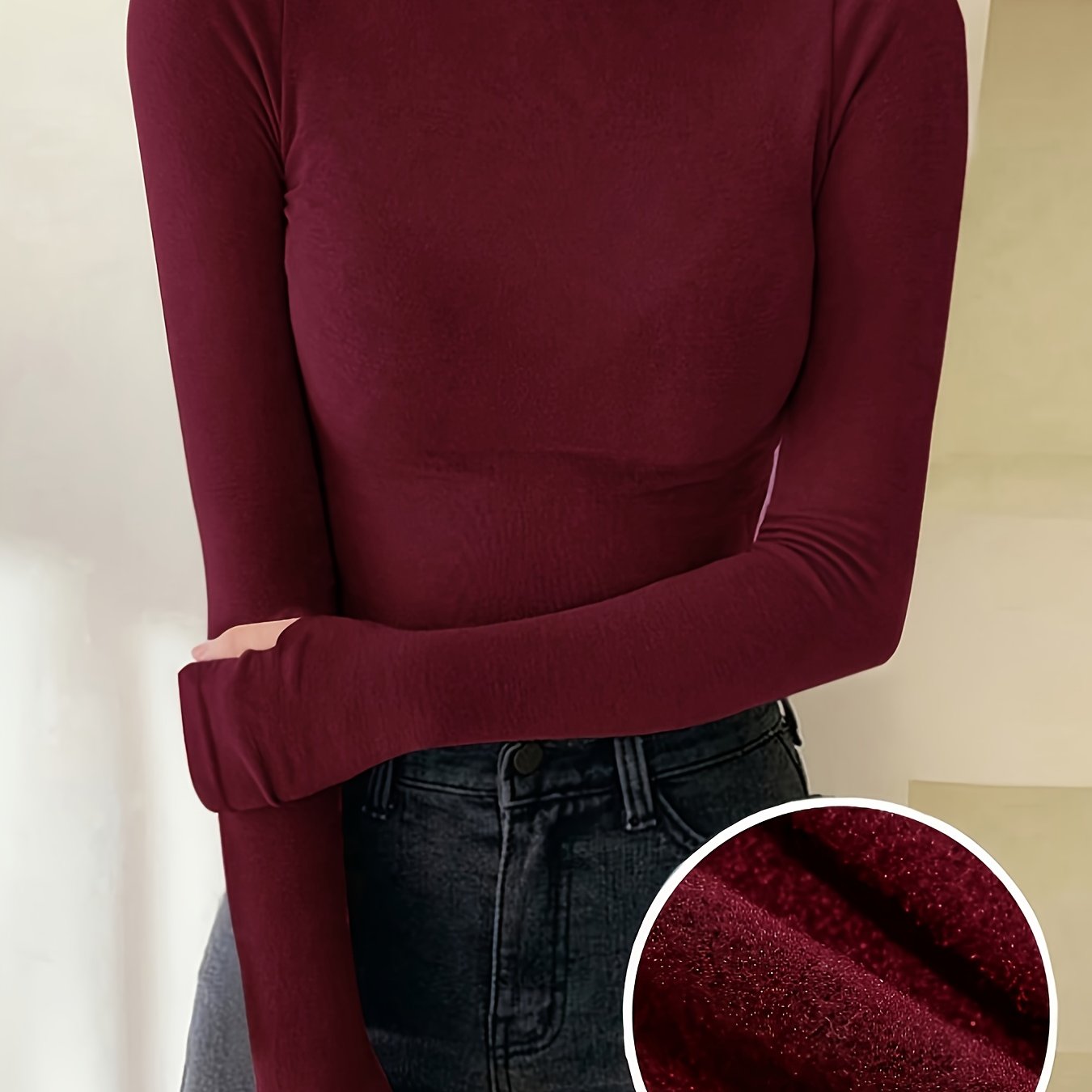 TEMU Women's Turtleneck Tight-fitting Fleece-lined Warm Long-sleeved Underwear Women's Clothing