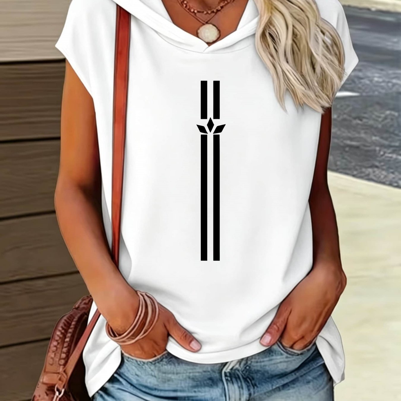 TEMU Loose Fit , Hooded Design With Print Pattern, Comfortable And Versatile Style Summer New Y2k Style Women's Wear Elegant Fashion Comfortable