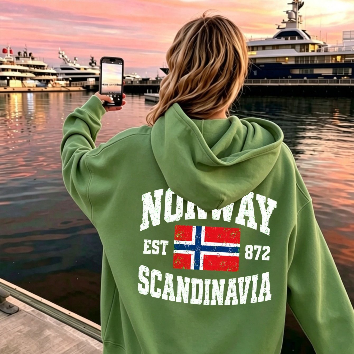 Image of Oversized Hoodie Women, Local Warehouse, Norway Flag Retro Design, Preppy Fall Top, Multicolor, Hx2913b