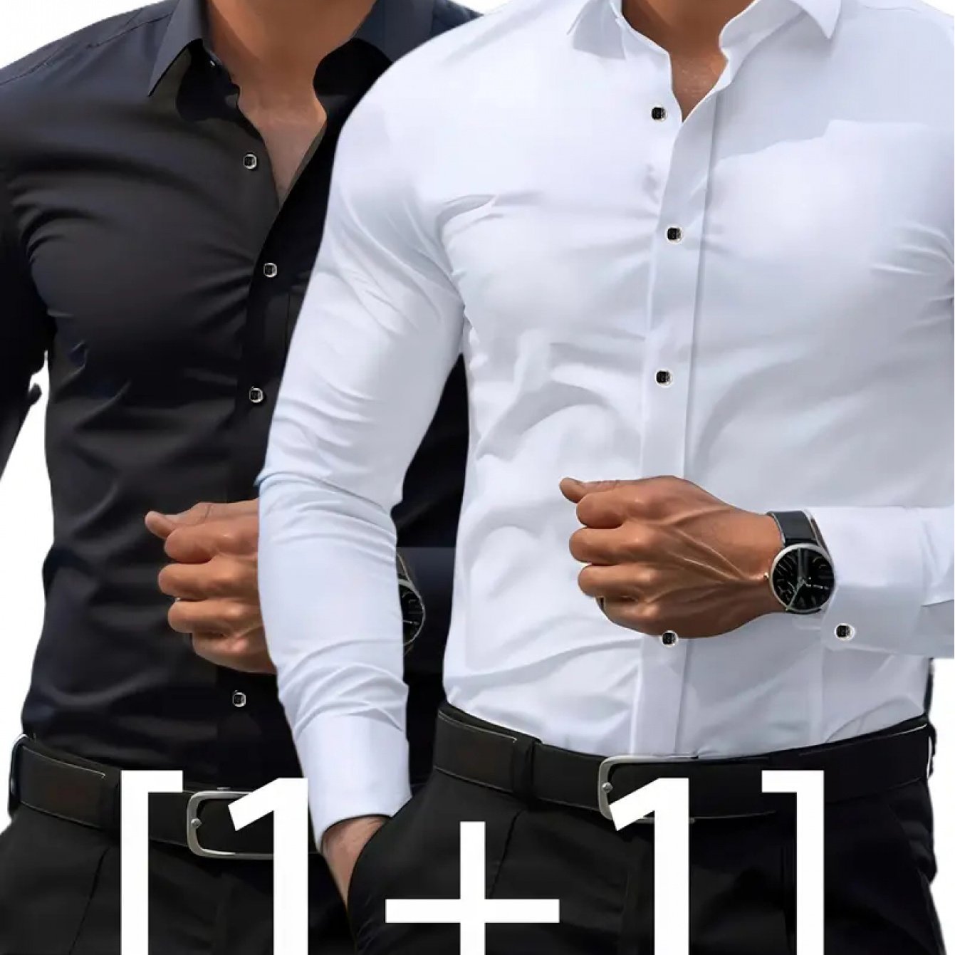 E-shop 2 Stück Herren Elegantes Schwarzes Langarmhemd mit geometrischem Muster – Slim Fit, Leichtes Polyester-Gewebe, Ideal für Casual oder elegante