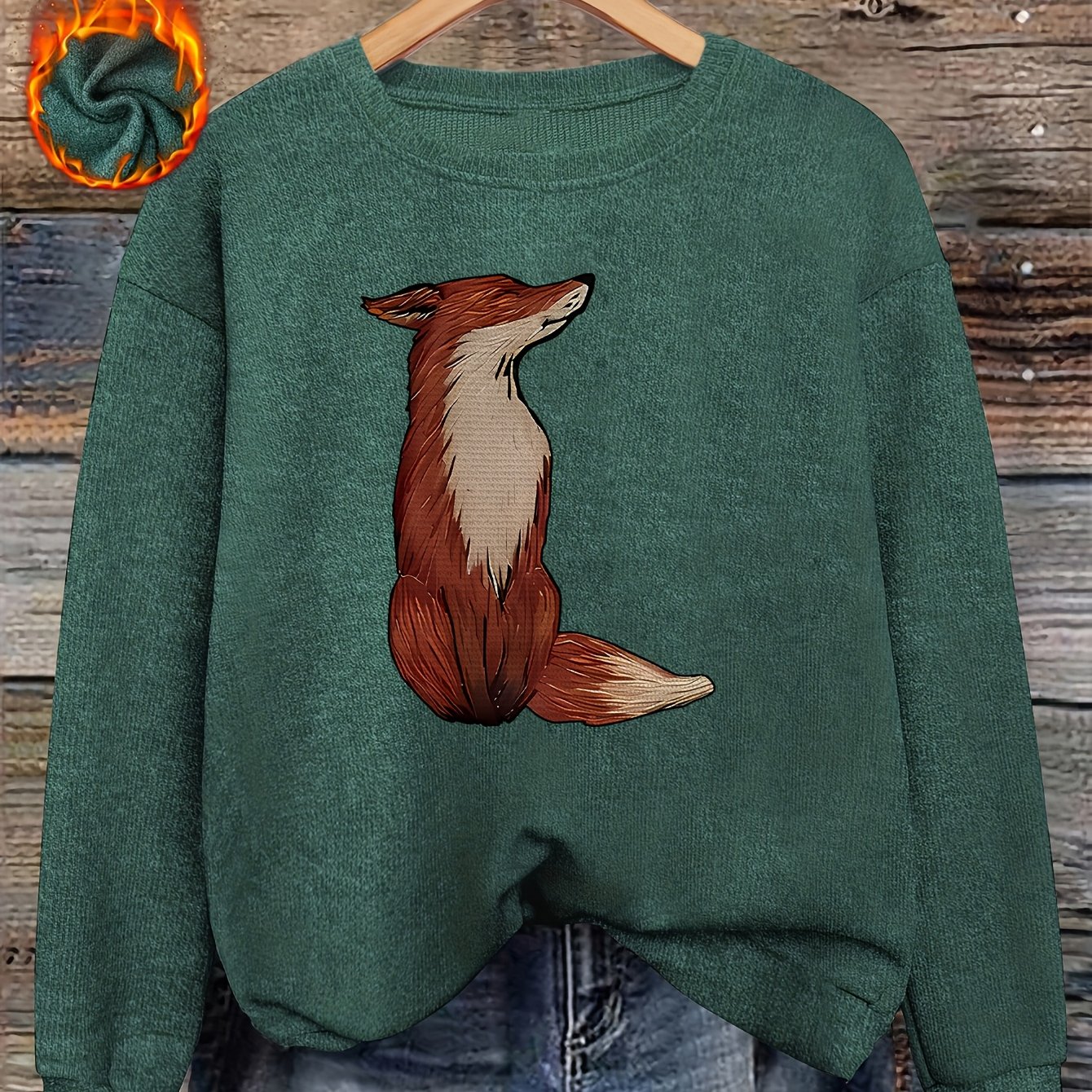 TEMU Artistic Fox Silhouette Print Women's Sweater - Long-sleeved Round Neck Pullover, Made Of Soft And Stretchy Fabric, Is A Comfortable Casual Top