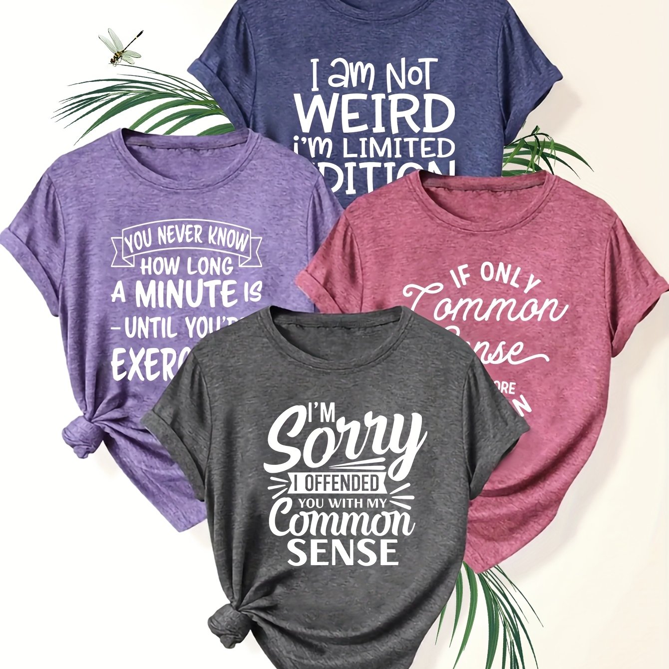 TEMU 4pcs Letter Print Women's Sporty Casual Vintage Style T-shirt Set, Spring/summer Short Sleeve Women's Clothing