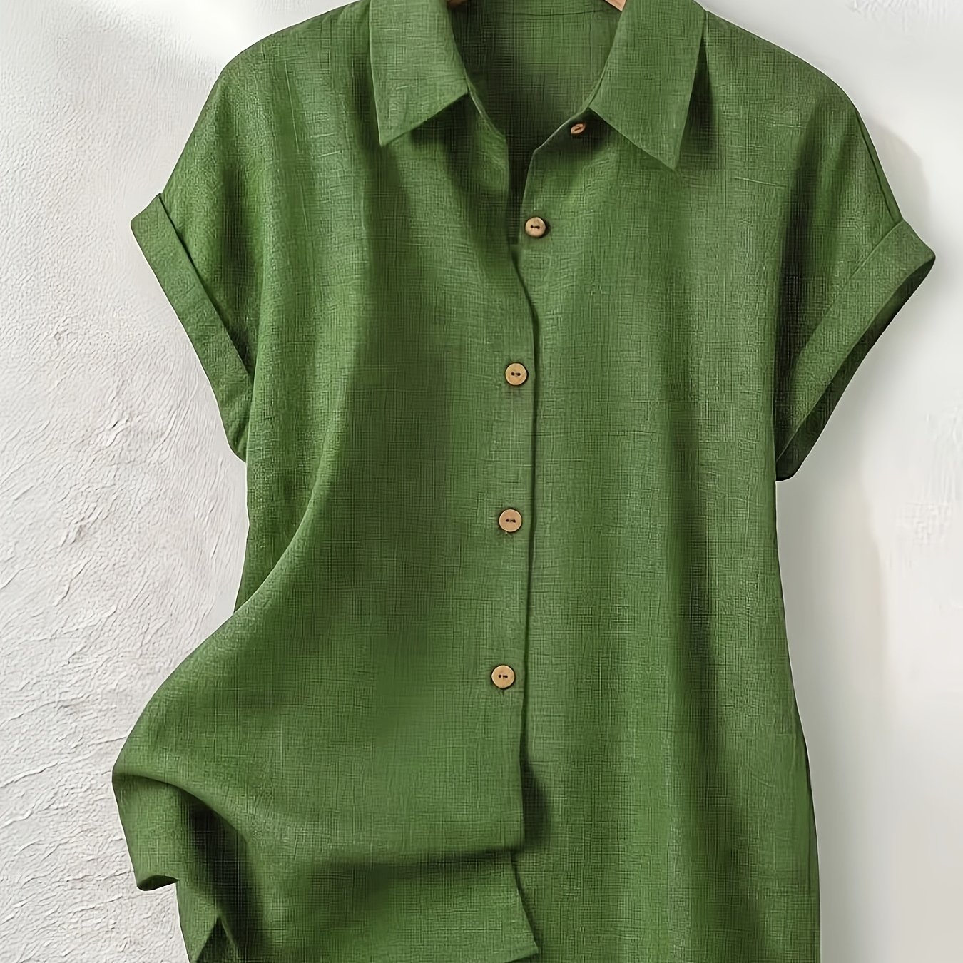 TEMU Lightweight Lapel Sleeve Shirt, Spring Summer Breathable Casual Commuter Style