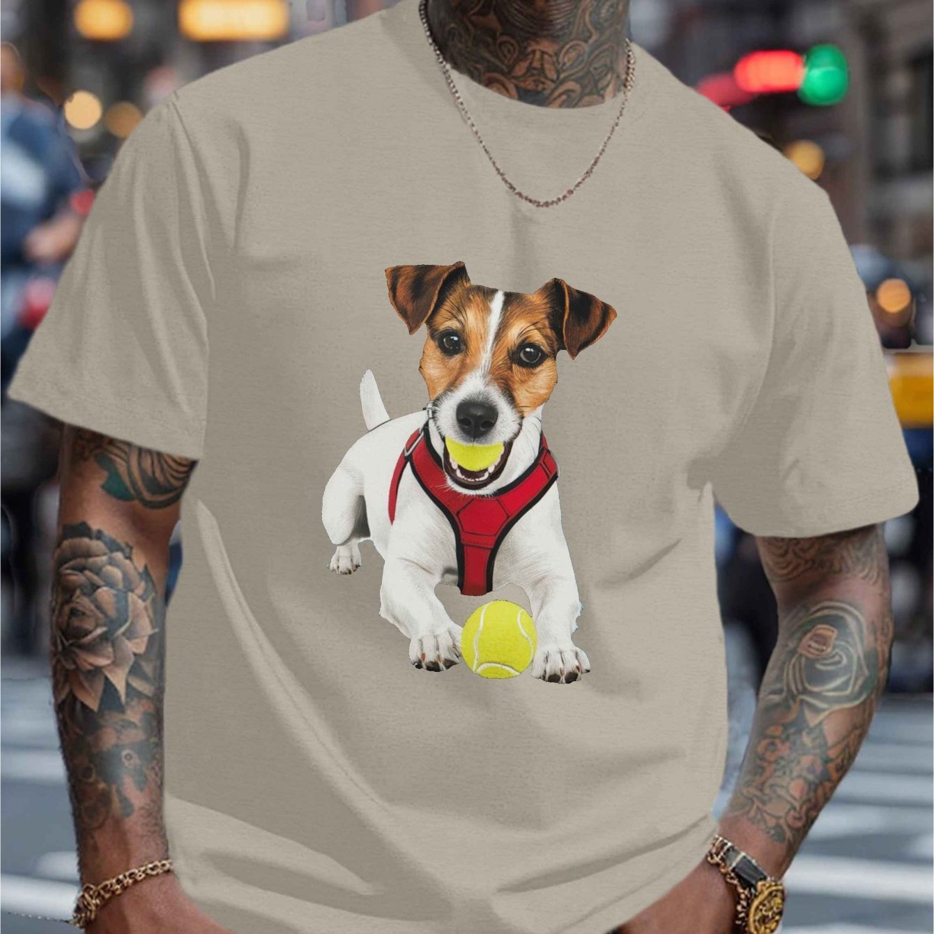TEMU Men's Polyester Crew Neck T-shirt, Casual Knit Fabric Top With Stretch, Regular Fit, With Terrier Graphic, For Summer Tee