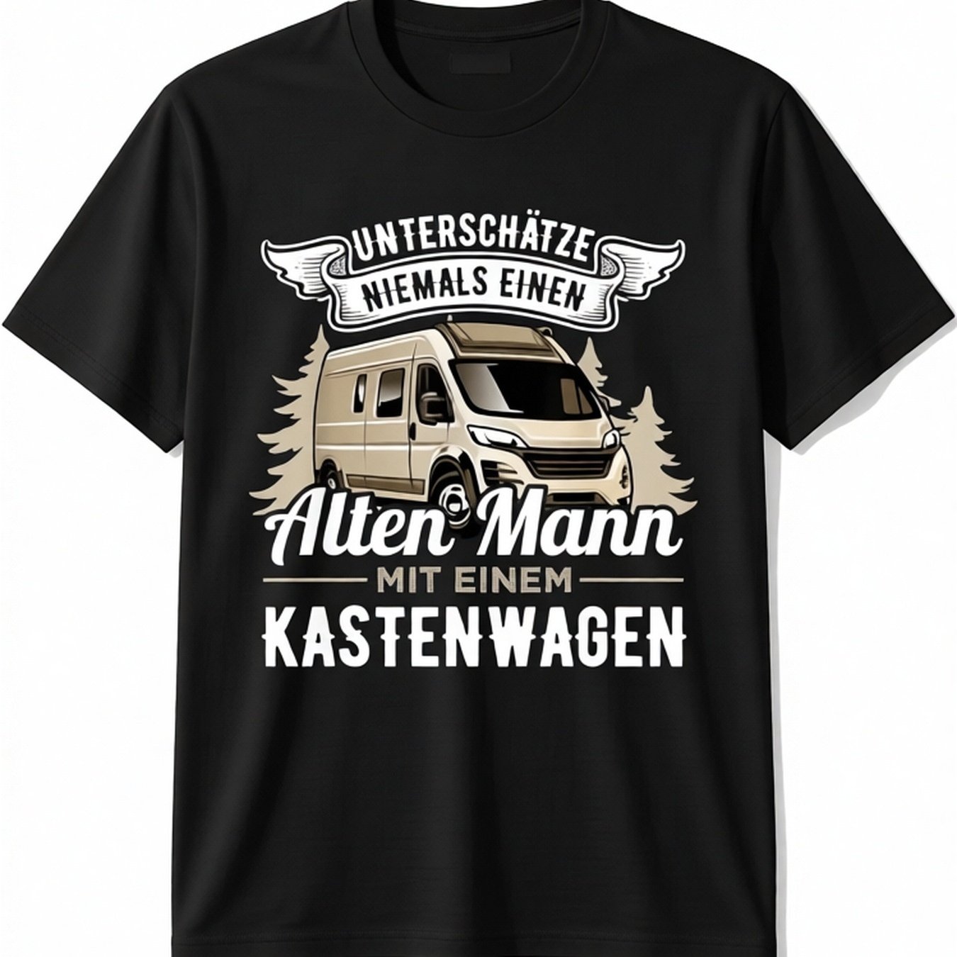Image of Plus Size Men's Van T-shirt - Retro Road Trip Tee With ' An Old For In A Box Van' Slogan Print, Casual Round Neck Short Sleeve Shirt Suitable For Rv Enthusiasts, Road Trips, Camping