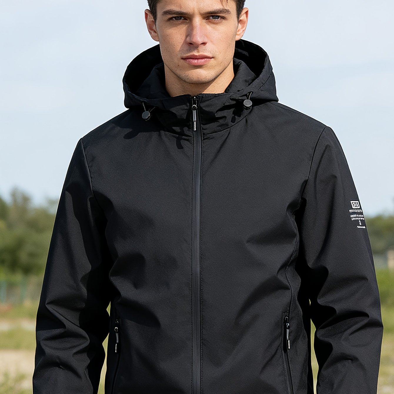 TEMU Men's New Lightweight Hooded Windbreaker Jacket, Removable Hood Design, Zipper , Casual Commuting, Athletic , Outdoor Activities