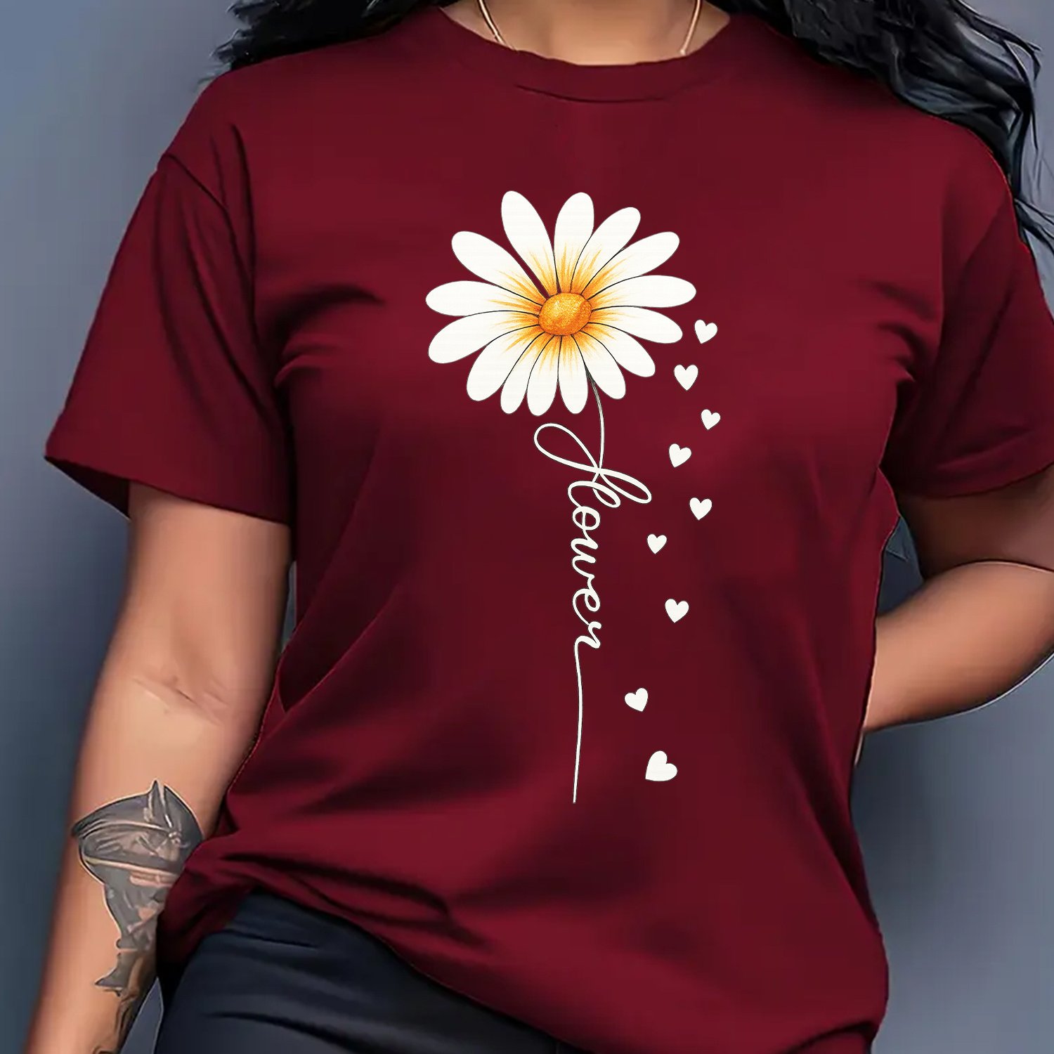 TEMU Women Casual Floral Print Neck, Springsummer Fashion, Floral Print Blouse, White Daisy Floral Print, Nontransparent Fabric, Women's Short Sleeve