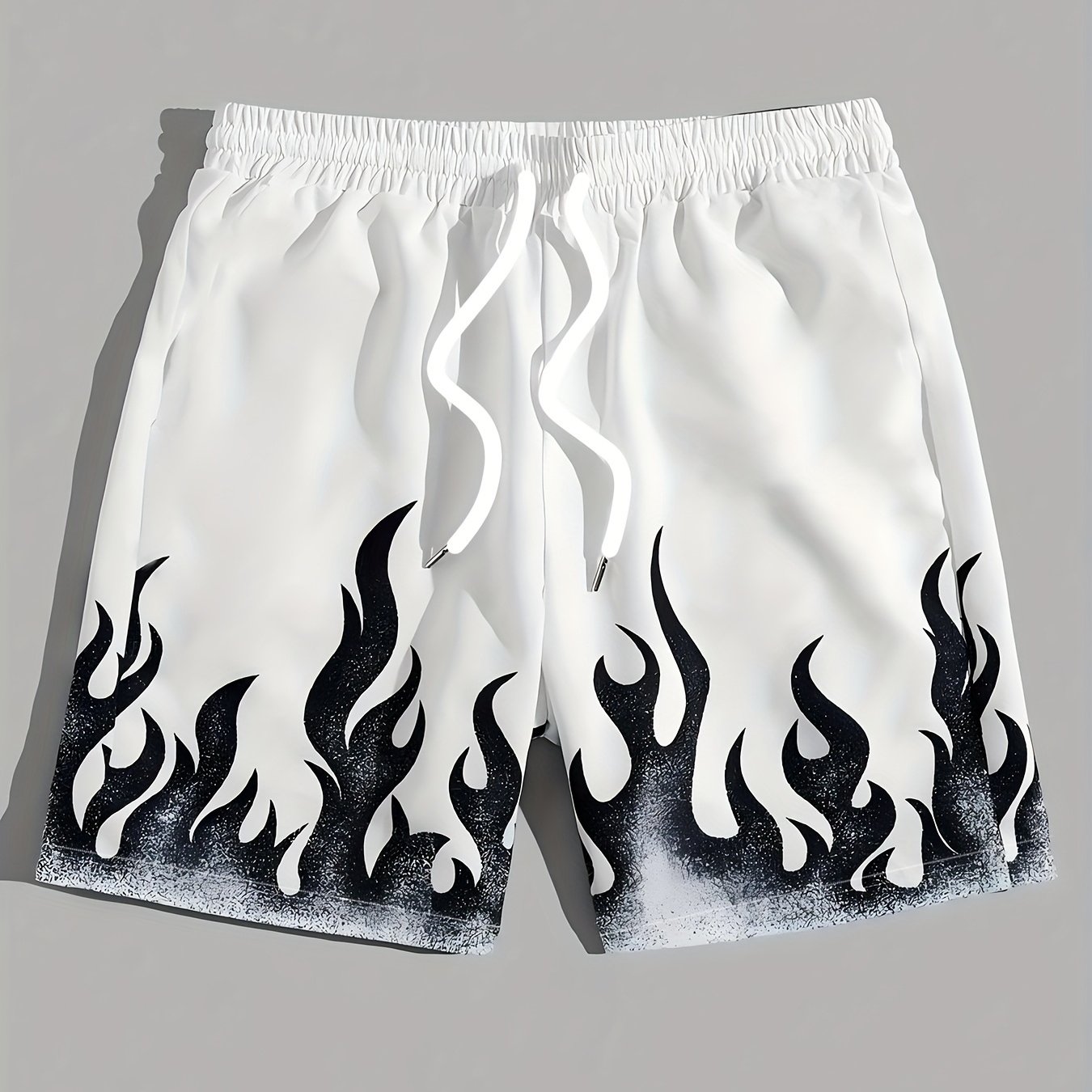 TEMU Men's Fashion Printed Beach Shorts With Flame Pattern Print - Casual Drawstring Waist, Lightweight And Comfortable For Summer, Ideal For |
