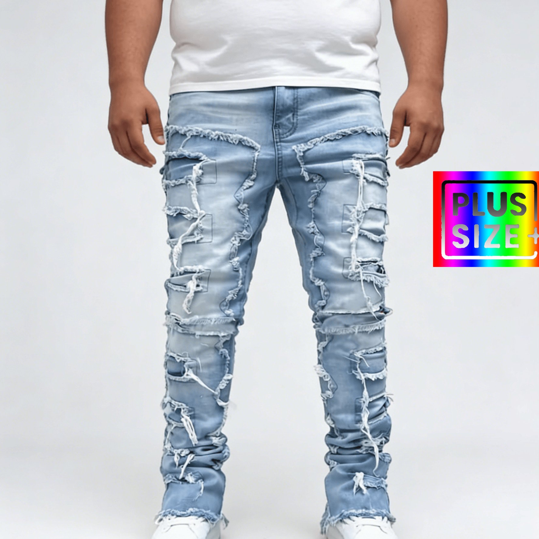 Image of Hme-215 Men'-colored Heavy Distressed Wide-leg Jeans With A Slim Tapered Cut, A Must-have Fashion Item For Street Style, In Plus Sizes