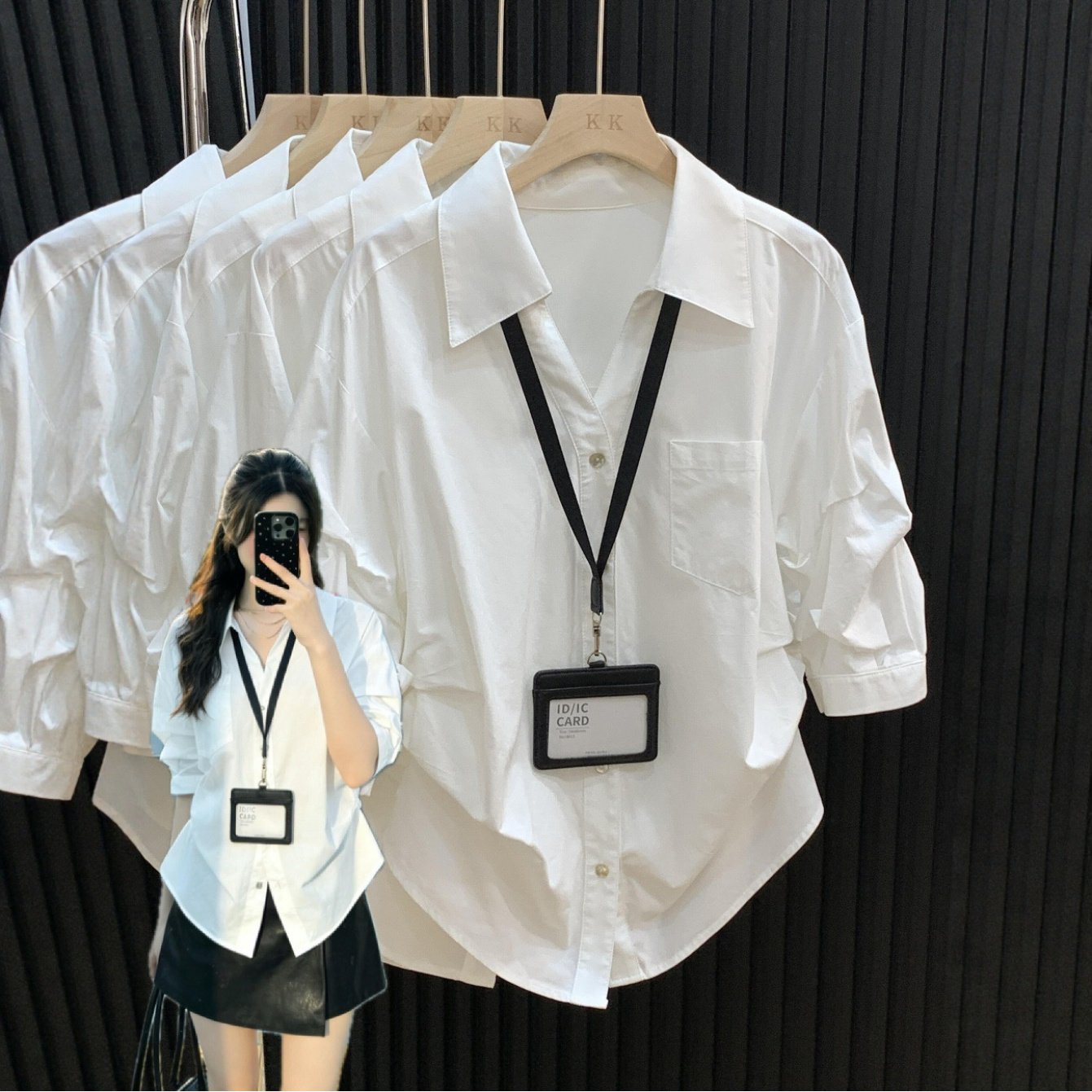 TEMU フレンチスタイル ポロカラー ト ホワイトシャツ レディース 春夏デザイン ルーシュドウエスト ルーズフィット 三分袖トップス