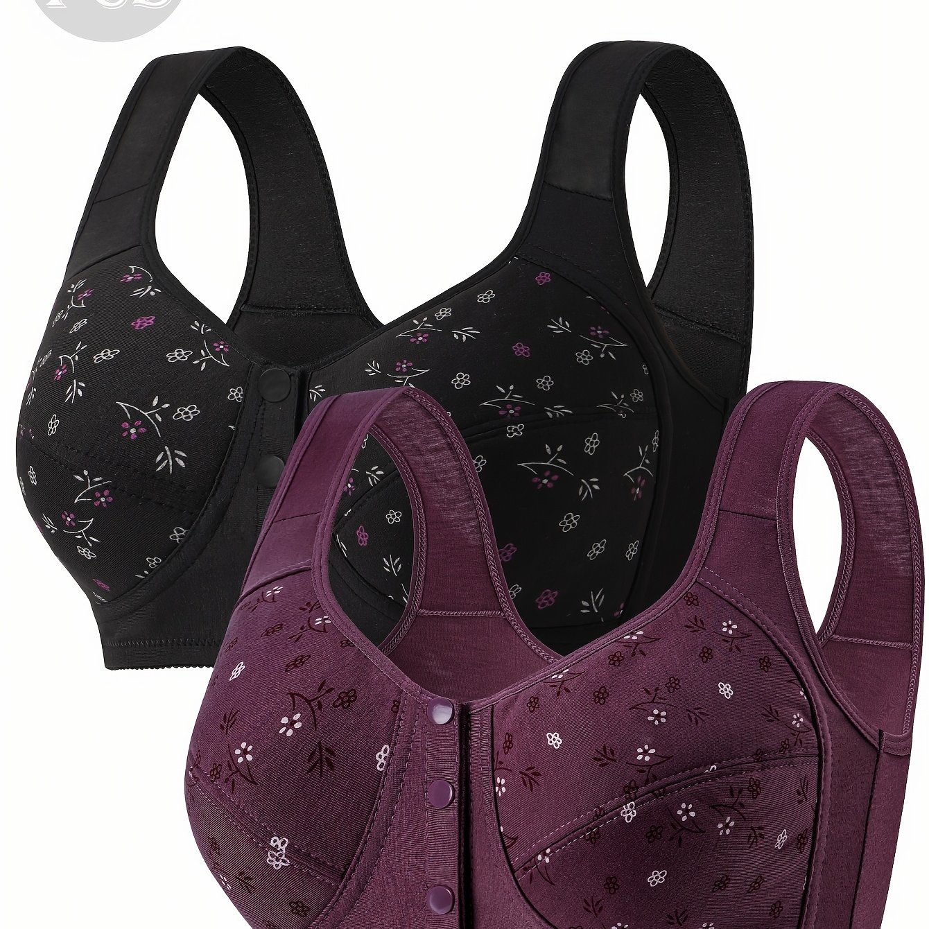 TEMU 2pcs Set Of Underwire-free Front-button Vest-style Printed Elegant Women's Lingerie Wireless Bra