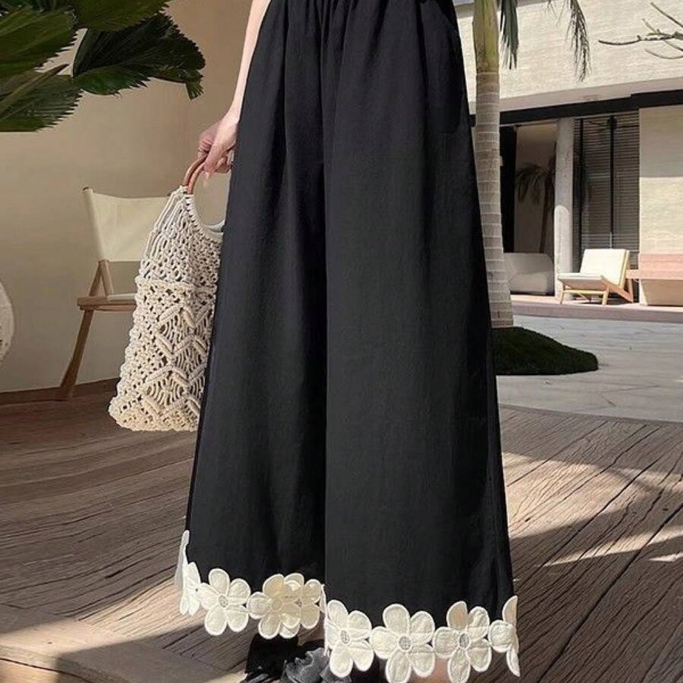 TEMU 【商品名】レディース ロングパンツ 春秋 花柄 パッチワーク ワイドレッグ トラウザーズ 新しい森林スタイル かわいいデザイン ソフト ドレープ ストレート カジュアルパンツ 通勤に最適 カラーブロックデザイン おしゃれ