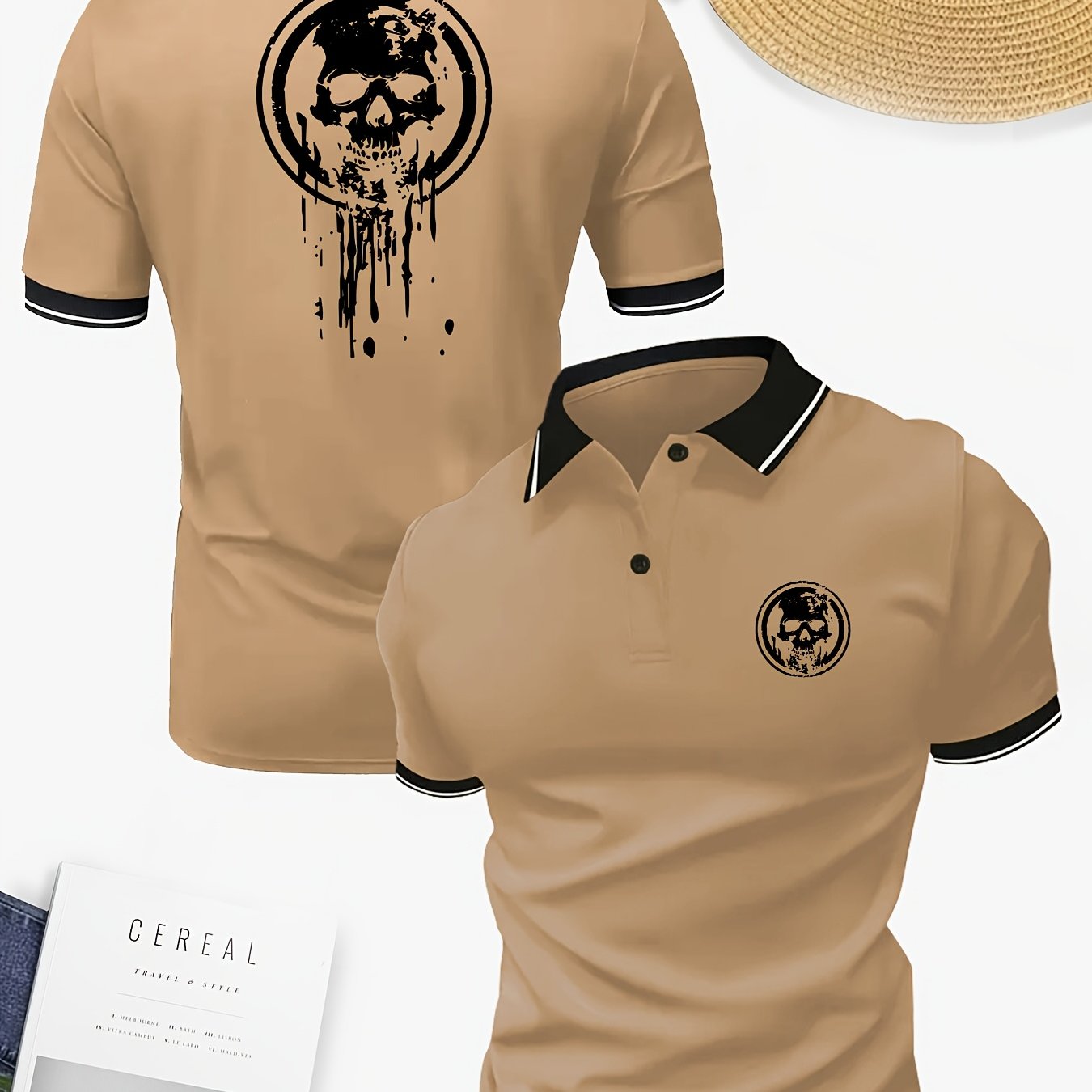 TEMU Chemise de Golf Respirante pour Hommes avec Imprimé - Manches Courtes d'Été, Coupe Régulière Décontractée et -Décontractée à Boutons avec Motif