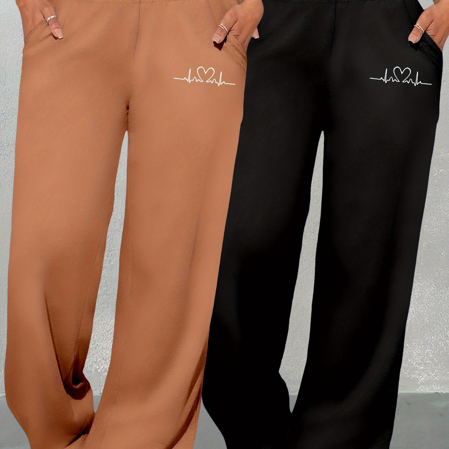 TEMU K6 Women'-piece Set Featuring Geometric Pattern Printed High-waisted Wide-leg Pants, Versatile Casual Long Trousers With Loose Pockets.