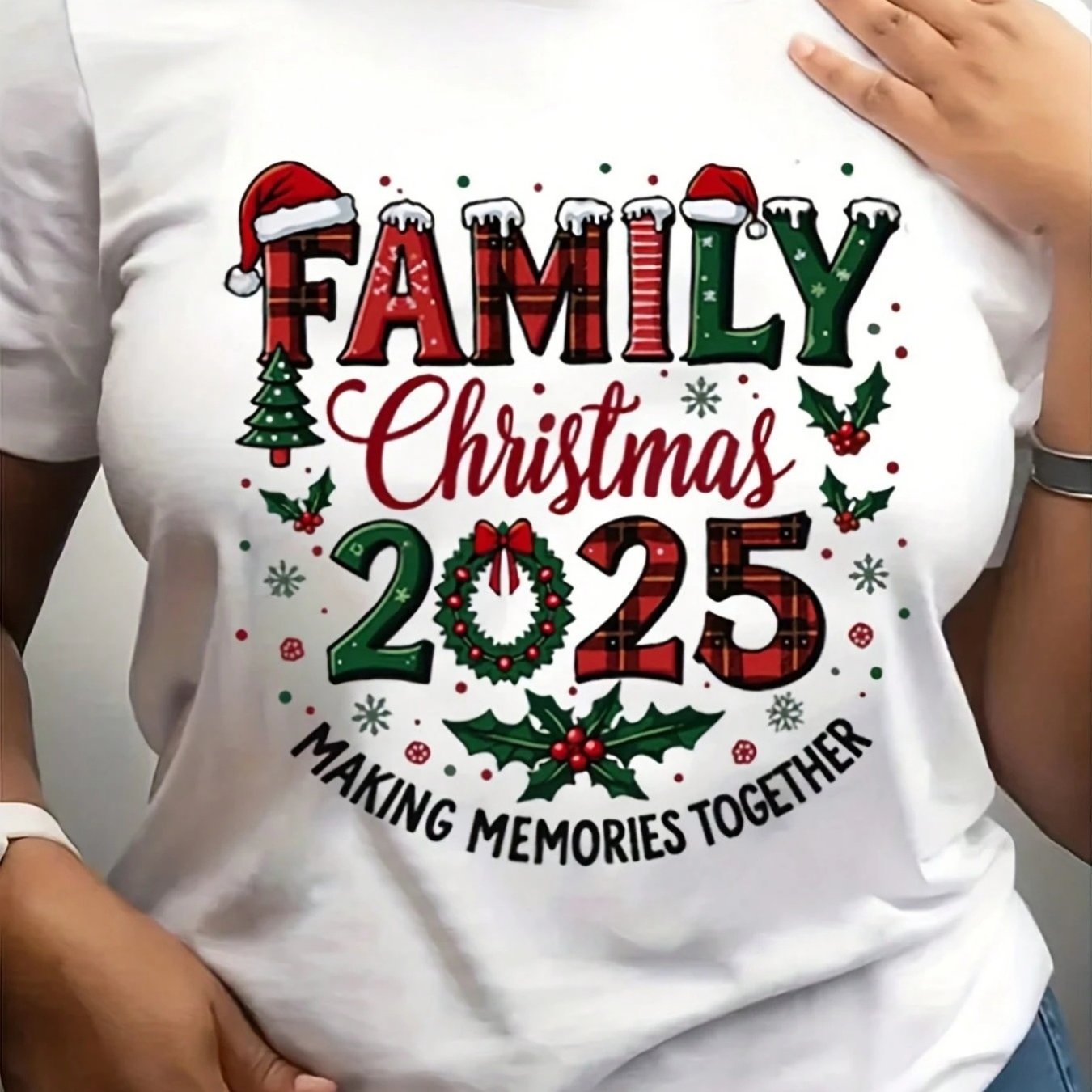 TEMU Women's Christmas Attire -blend Women's T-shirt Comfortable Fabric With Relaxed Fit Ideal For Thanksgiving And Christmas Celebrations Elegant