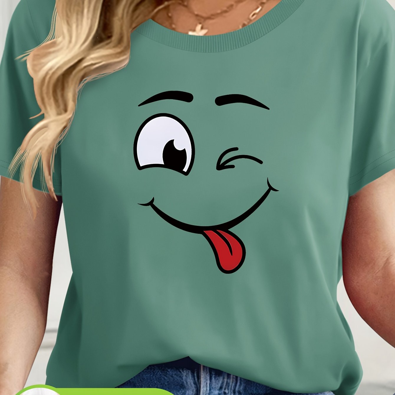 Women's Short Sleeve T-shirt With Cartoon Face Graphic Print - Breathable Summer Casual Round Neck Tee, Machine Washable Regular Fit, Ladies T Shirts, Relaxed Fit Tee, , Quality Fabric