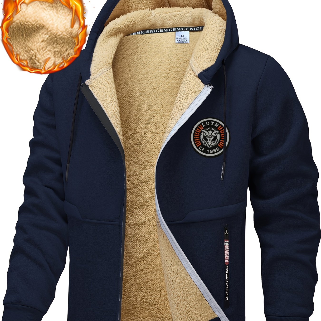 Image of Men's Cozy Fleece-lined Hooded Jacket - Soft & Zippered Pockets, Button-up/zip-front Outerwear For Fall/winter, Casual Winter Coat With Hood (hand Washable) - Stock For Immediate Shipping