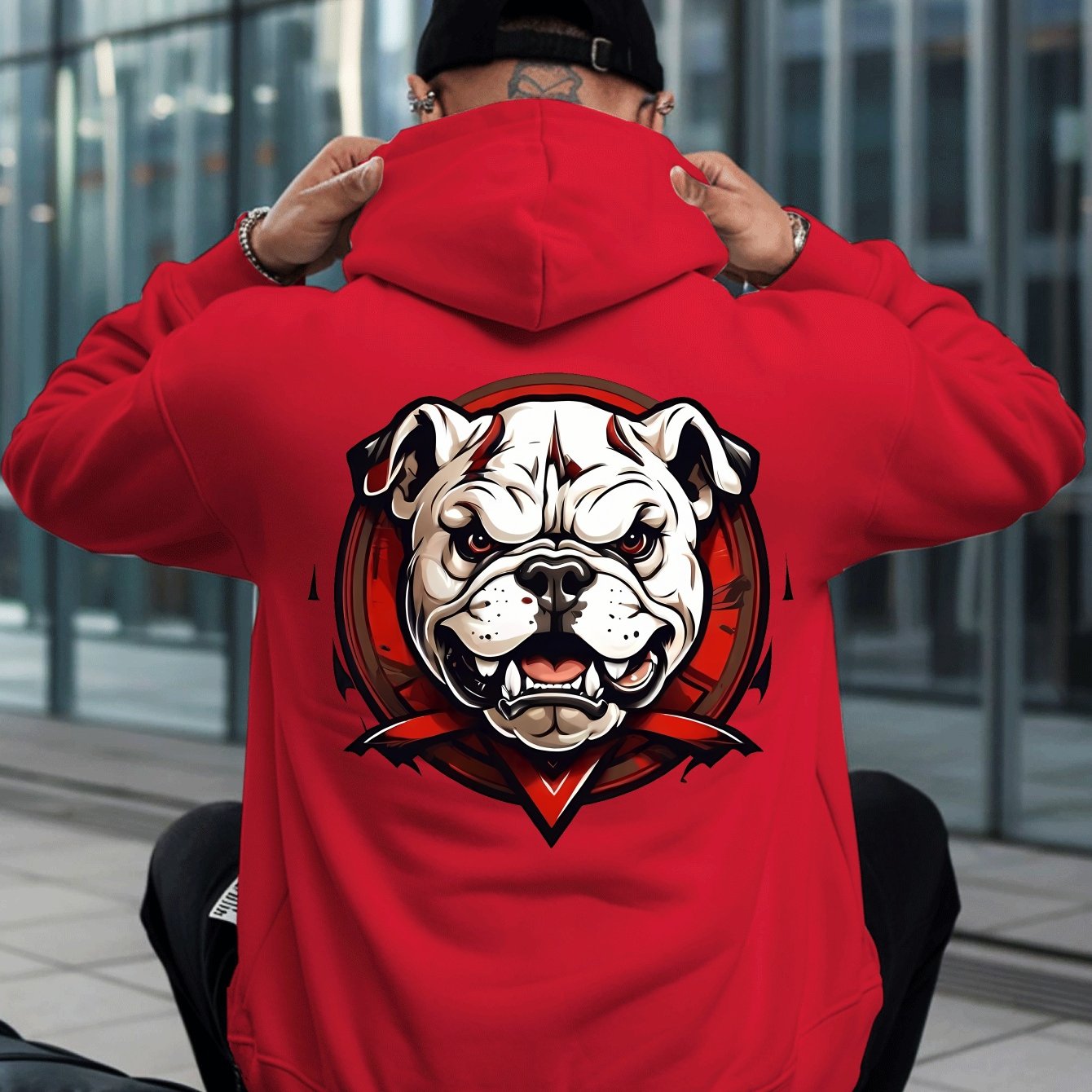 TEMU Bulldog Head Pattern Men's Hoodie New Style Printed Sweatshirt On The Style Tops For Autumn And Winter Clothing Warm Comfortable Soft Fabrics