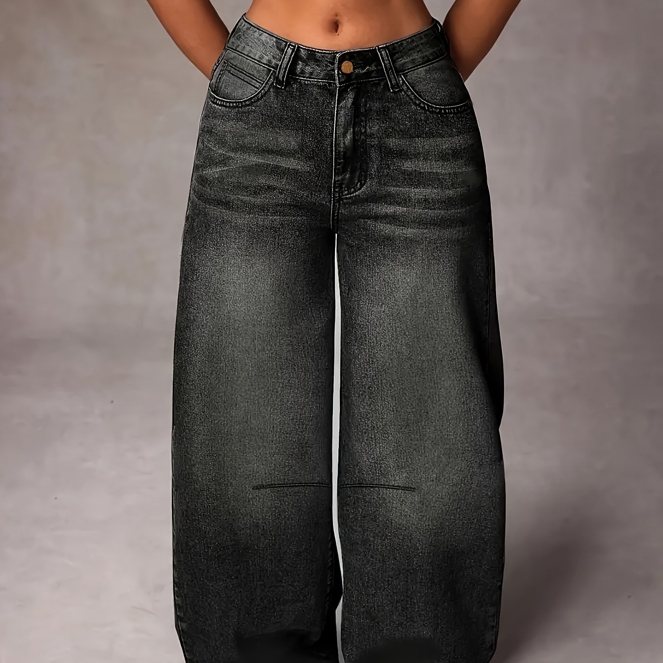 Image of 25aw Black Denim Pants, Washed Wide-leg Casual Jeans, Plus-size Women's Fashion Item, Easy And Versatile For A Effect, New