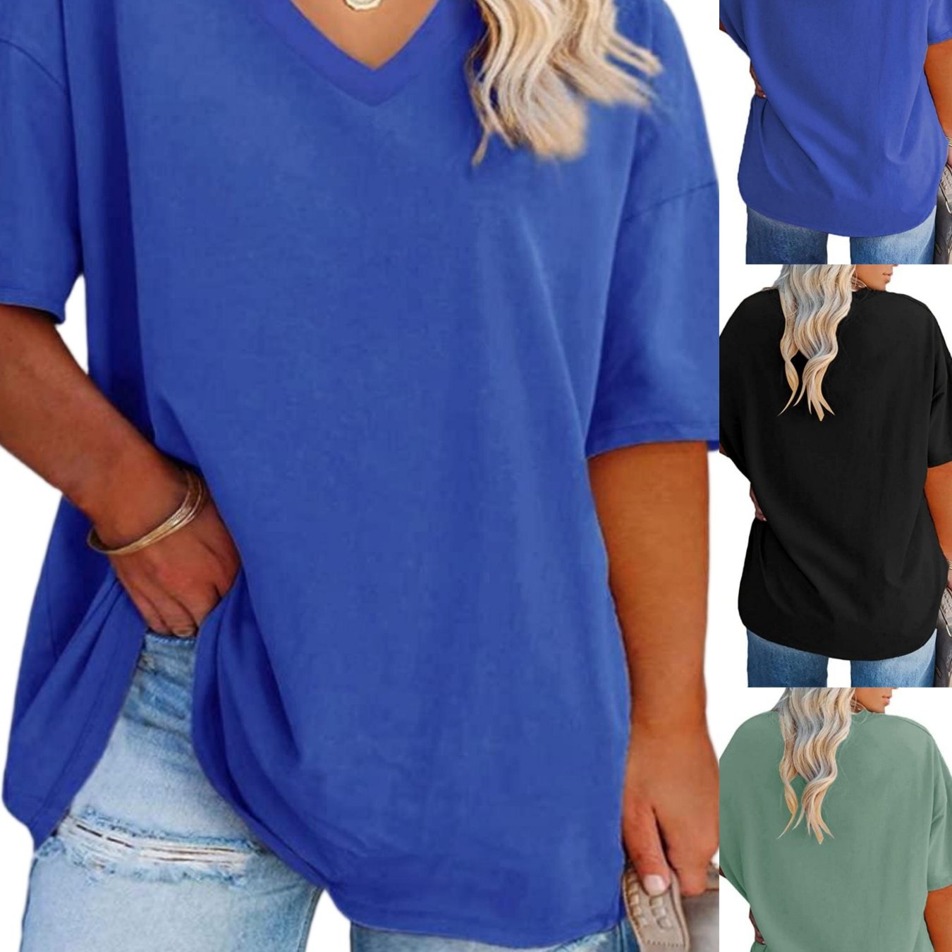 Plus Size, Women's Daily Summer Plus Size V Neck T Shirts Half Sleeve Tees Casual Loose Fit Tunic Tops