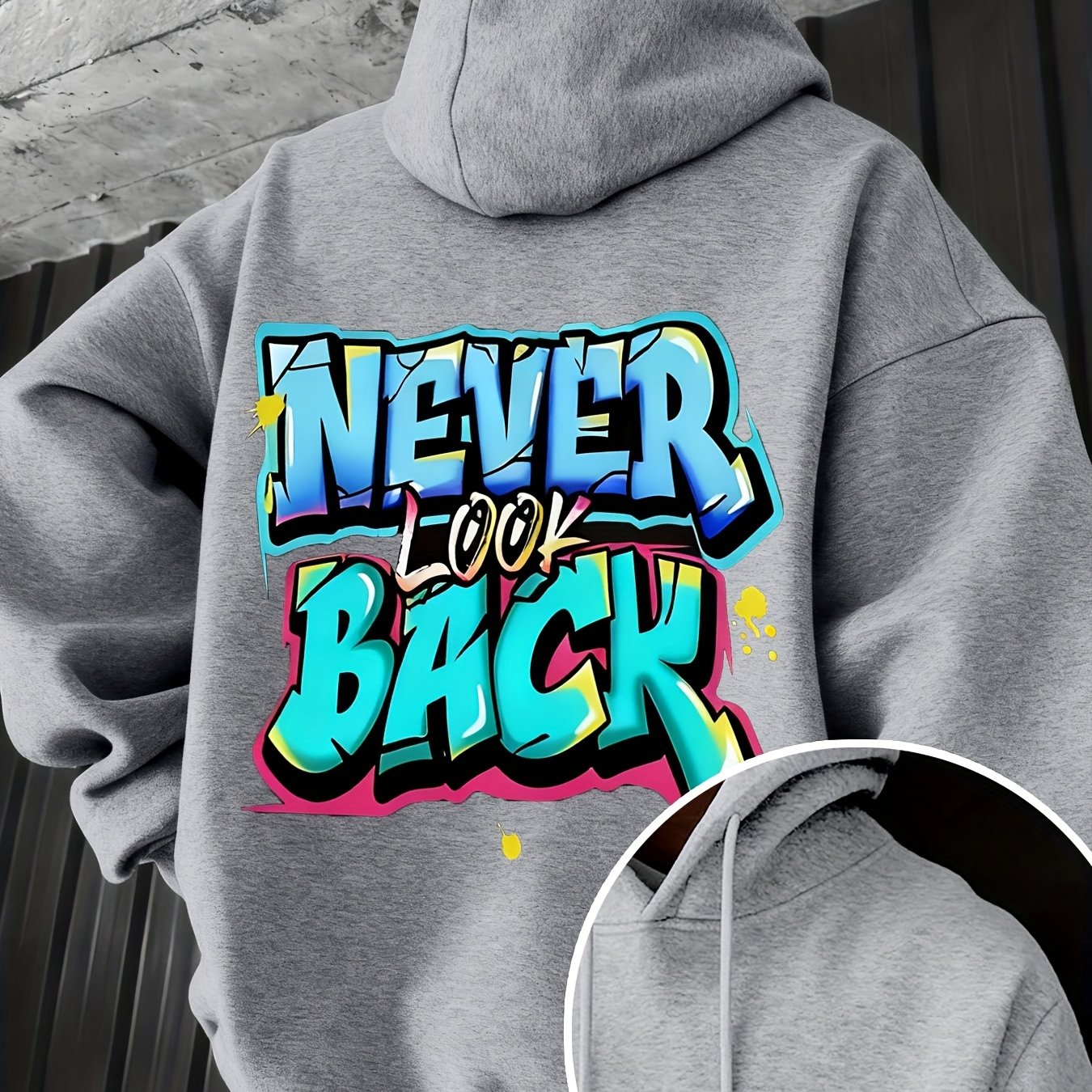 Image of Men's Autumn And Winter Letter Print Hooded Fleece Sweatshirt, Versatile And Casual Loose-fitting Hoodie