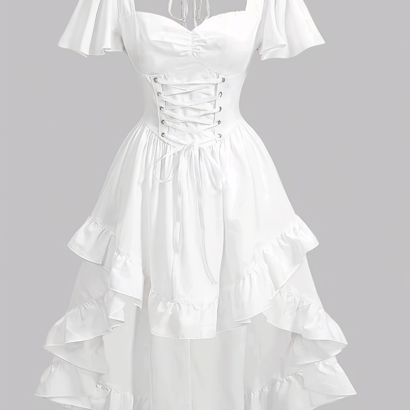 E-shop Damen Einfarbiges Kleid mit Herzschuss, Binse, Asymmetrischem Vintage-Saum und Bändern
