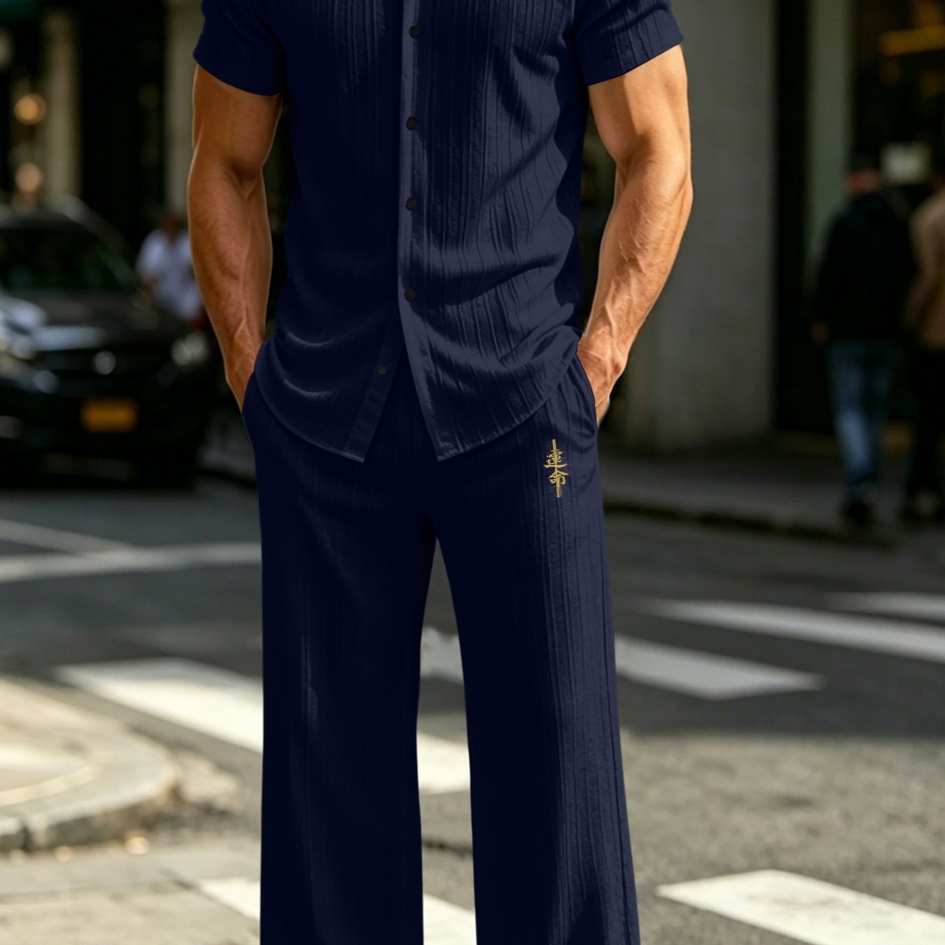 TEMU New Summer Men's Printed Shirt   Trousers Set, Loose Fit Slimming Breathable 2pcs Set, Casual Outfit With For An Elegant Look, Versatile For