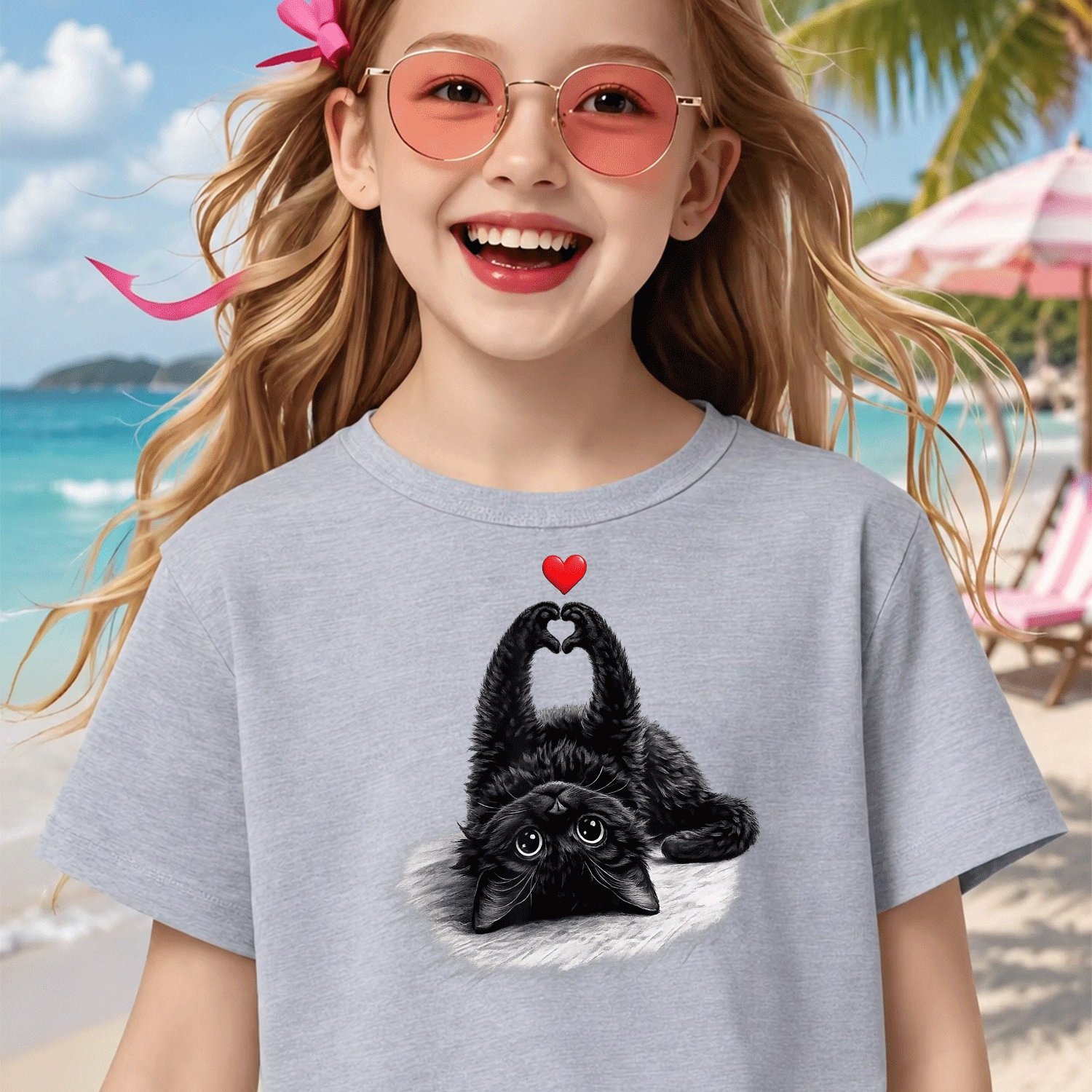 Katzen T-shirt Hauskatze Herz Geschenk Katzenliebhaber T-shirt For Boys Girls Kids Chlidren T-shirt, Kids' Summer Beach Vacation T-shirt- Breathable Boys& Girls Resort Wear