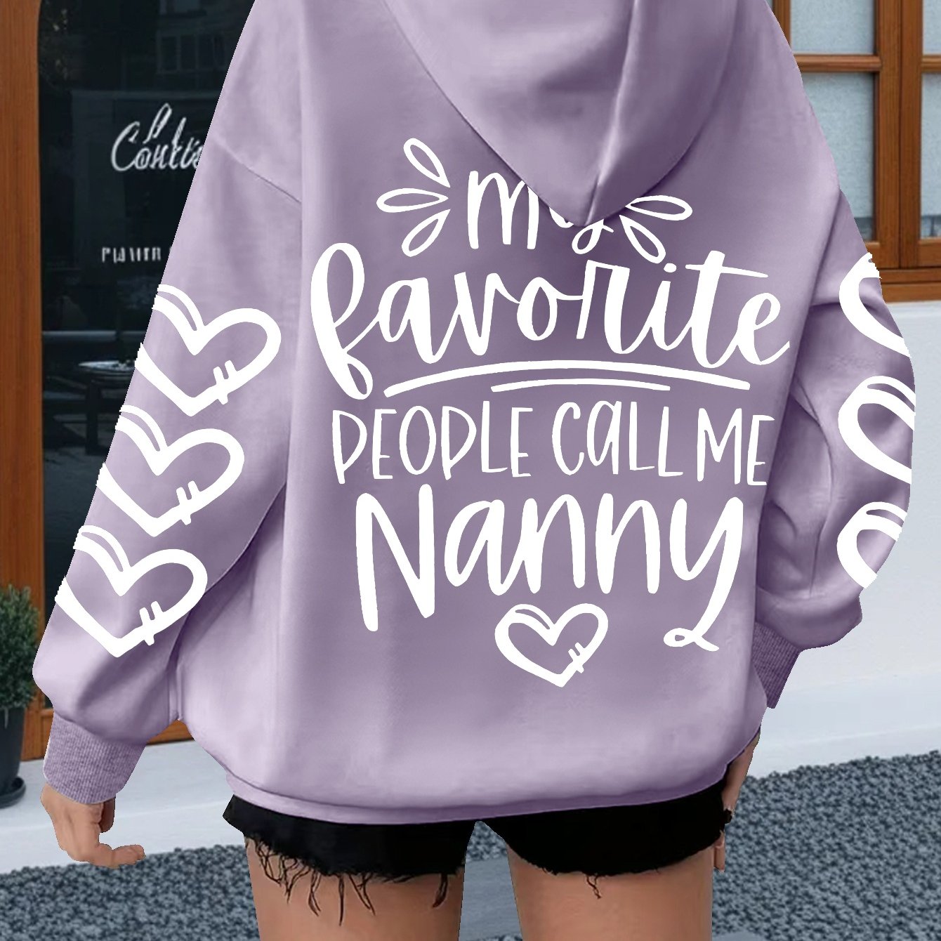 TEMU Plus Size - Stacked Heart Letter Print, Plus Size Women's Hooded Sweatshirt
