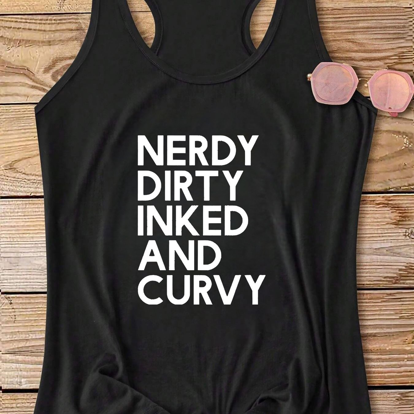 TEMU Plus Size, Dirty And Curvy Text Print Tank Top, Sleeveless Round Neck Plus Size Women's Tank Top, Women's Summer Apparel, Machine Washable,