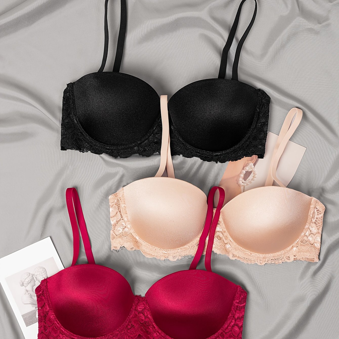 Contrast Lace Balconette Bras Comfy Breathable Push Bra - Temu