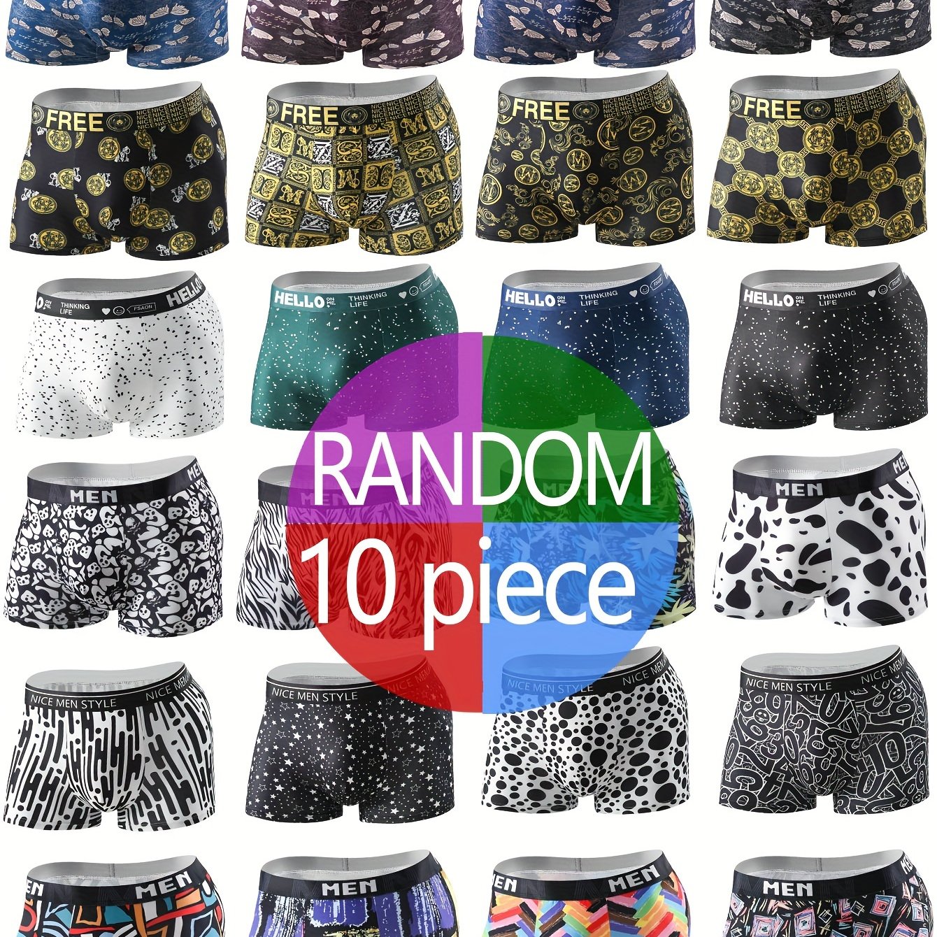 Image of Random 10pcs Men's Boxer Shorts Are Lightweight, Breathable, Soft, And Elastic For Daily Home Use. Men's Boxer Shorts And Multiple Underwear Combinations Are For Cost-effective Gifts For Family