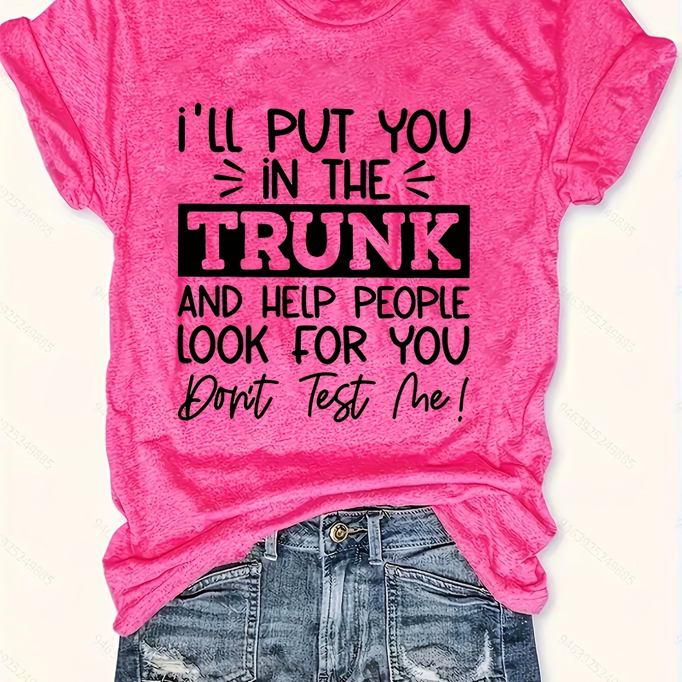 TEMU Plus Size Women's Funny Slogan Crew Neck T-shirt - " Put You " Humorous Print, Stretchy Casual Short Sleeve Tee, Machine Washable White Top For