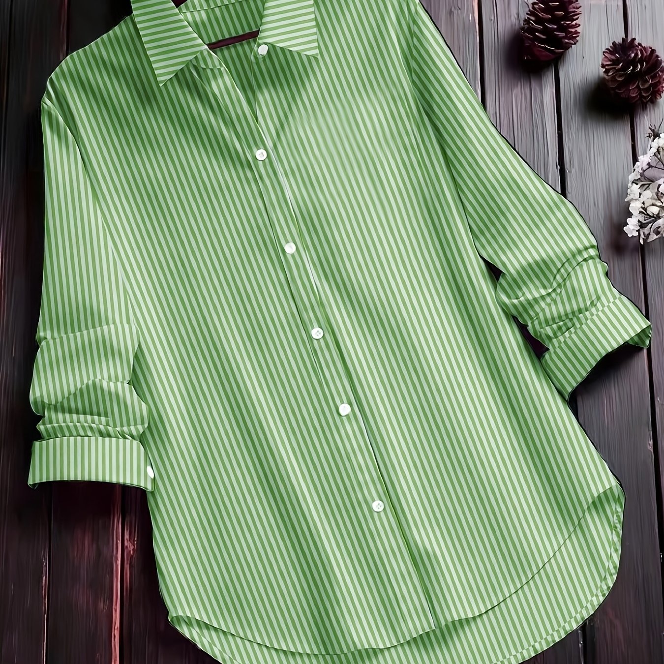 TEMU Women's Long-sleeve Striped Shirt, Loose-fit Lazy Style Long-sleeve Blouse For Spring, Summer, And Fall, Layering Top For Outerwear